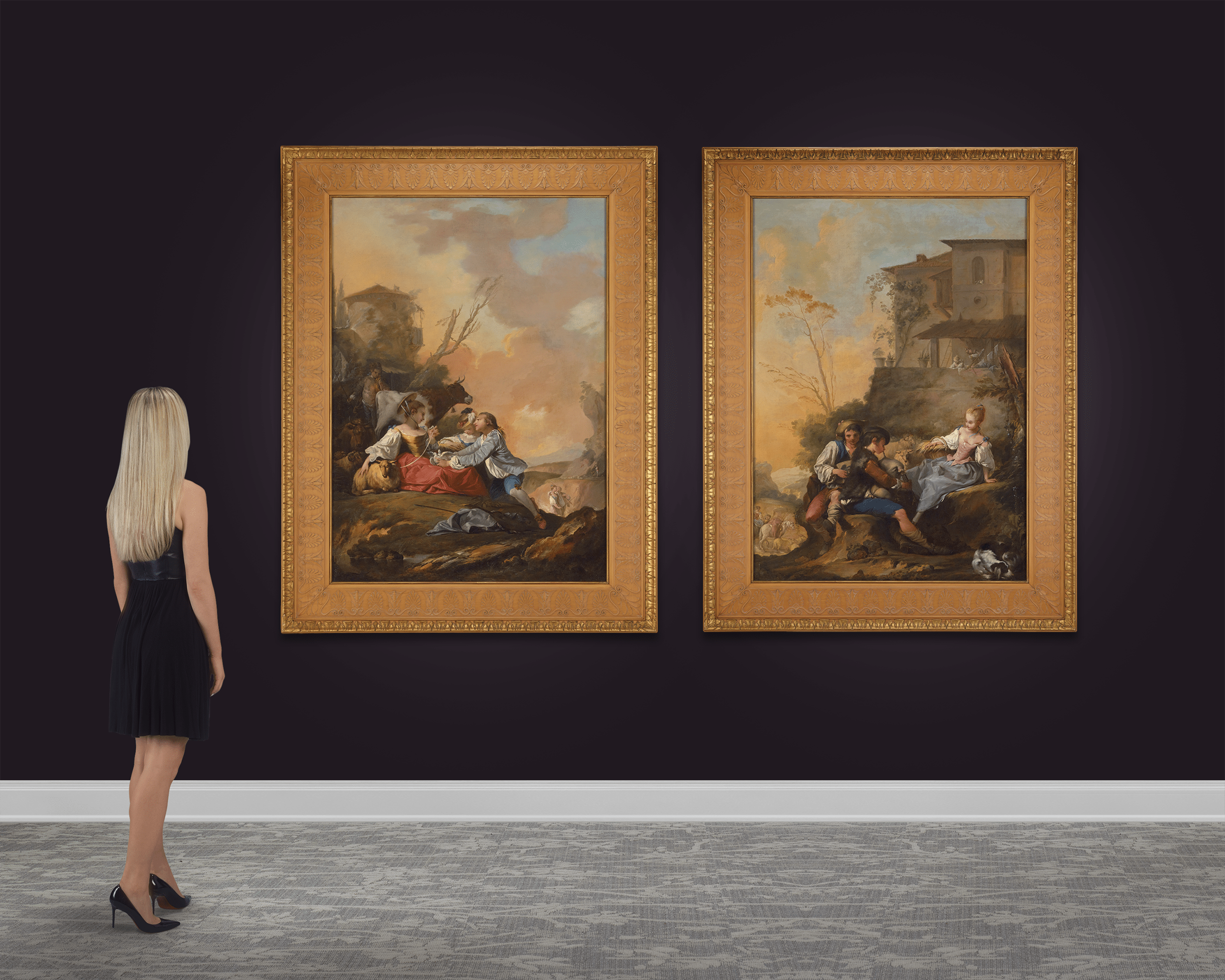 French School Courting Pastoral Scenes, 18th Century