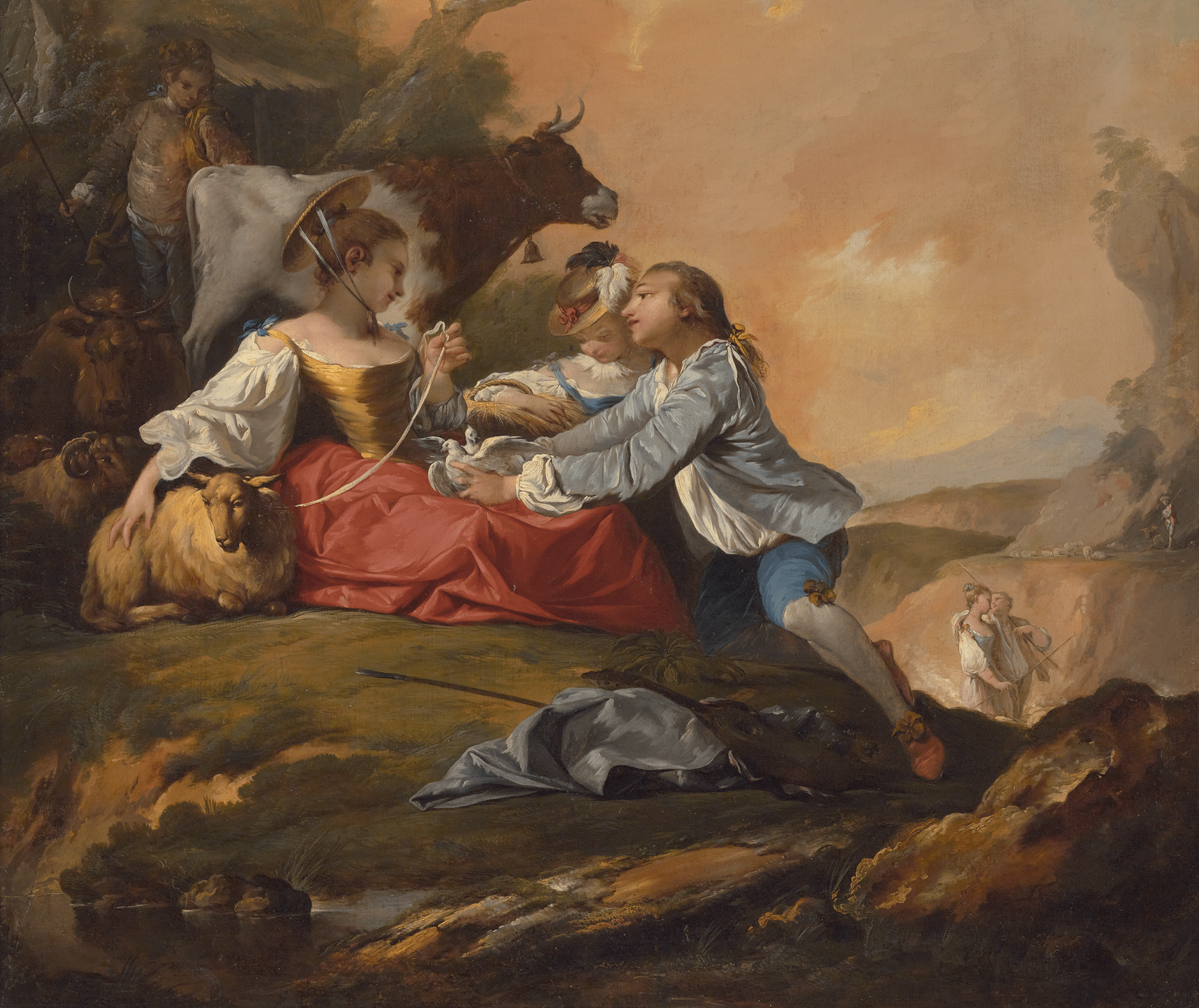 French School Courting Pastoral Scenes, 18th Century