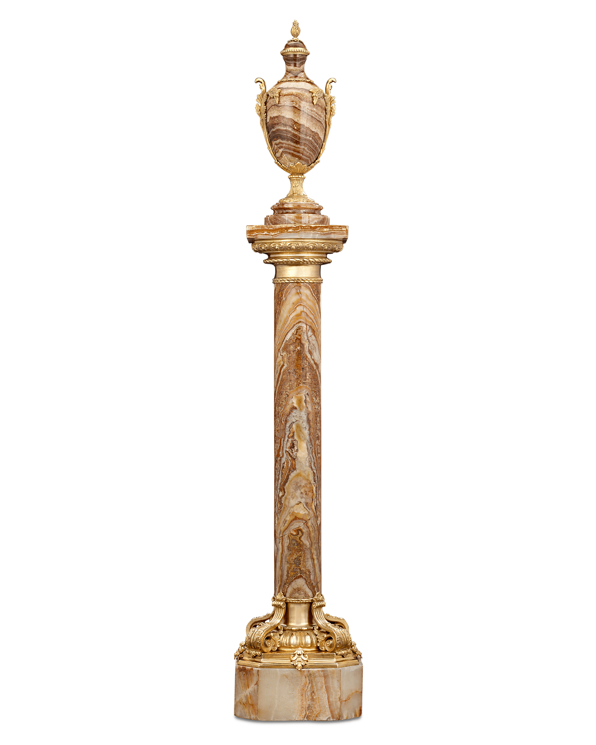 Italian Gilt Bronze and Marble Pedestal with Urn