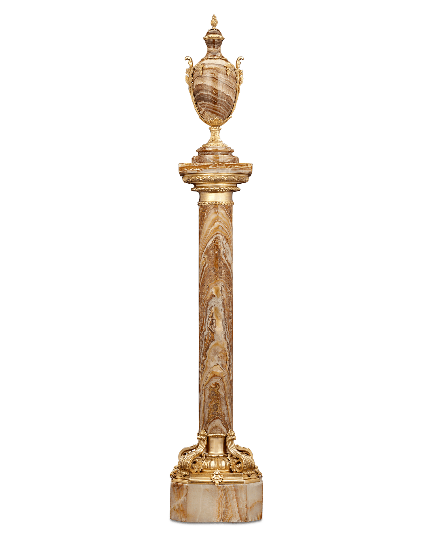 Italian Gilt Bronze and Marble Pedestal with Urn