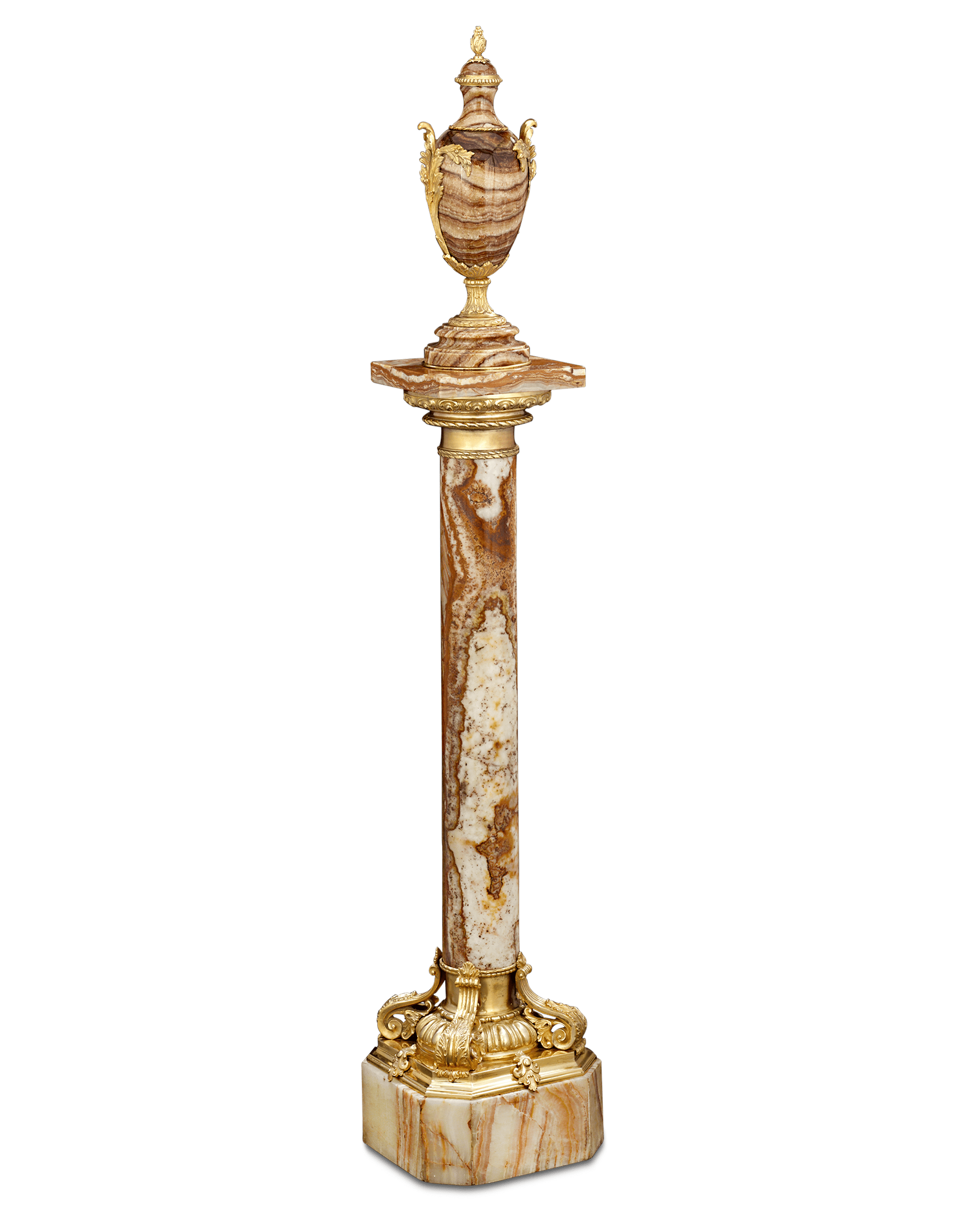 Italian Gilt Bronze and Marble Pedestal with Urn