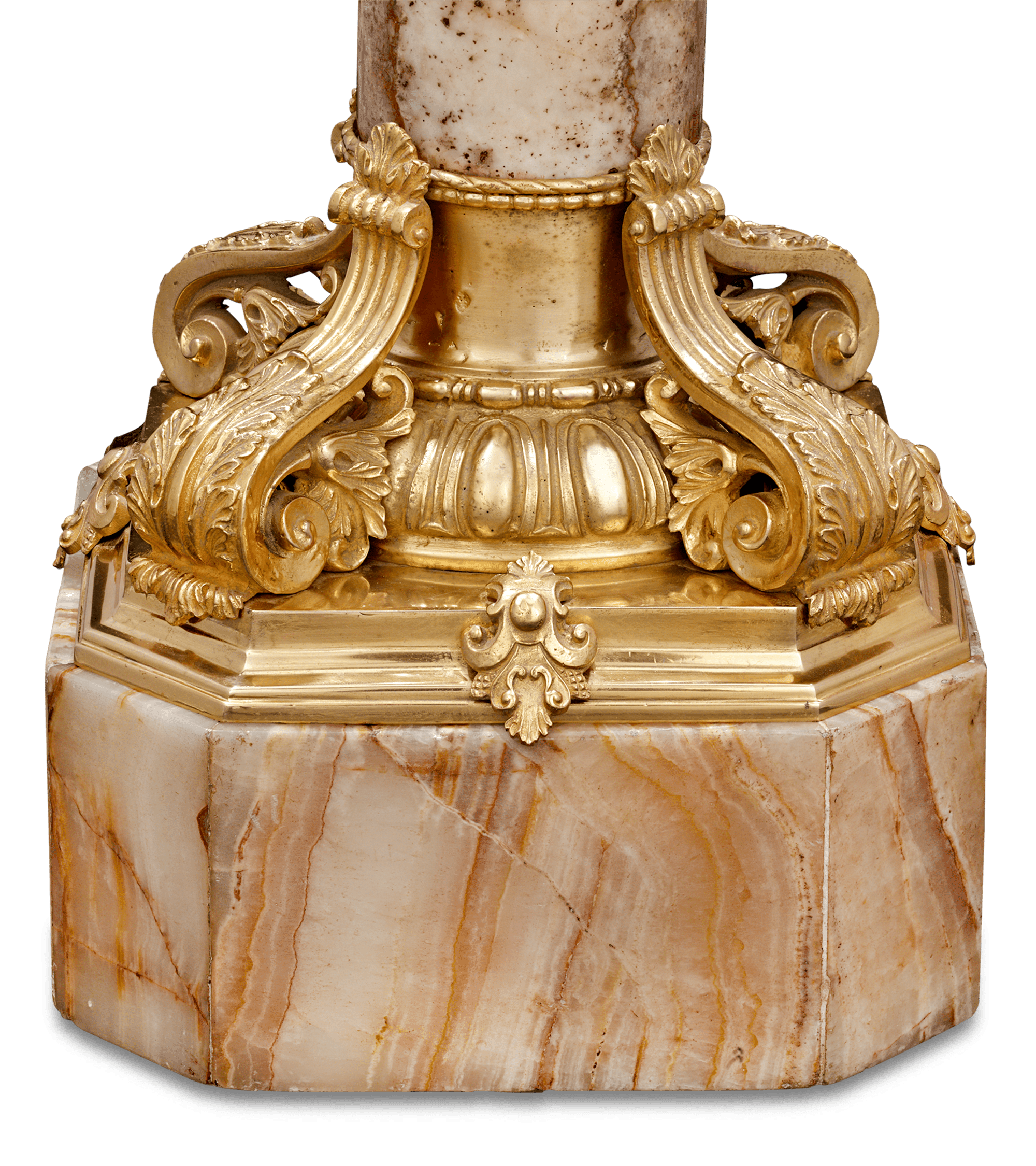 Italian Gilt Bronze and Marble Pedestal with Urn