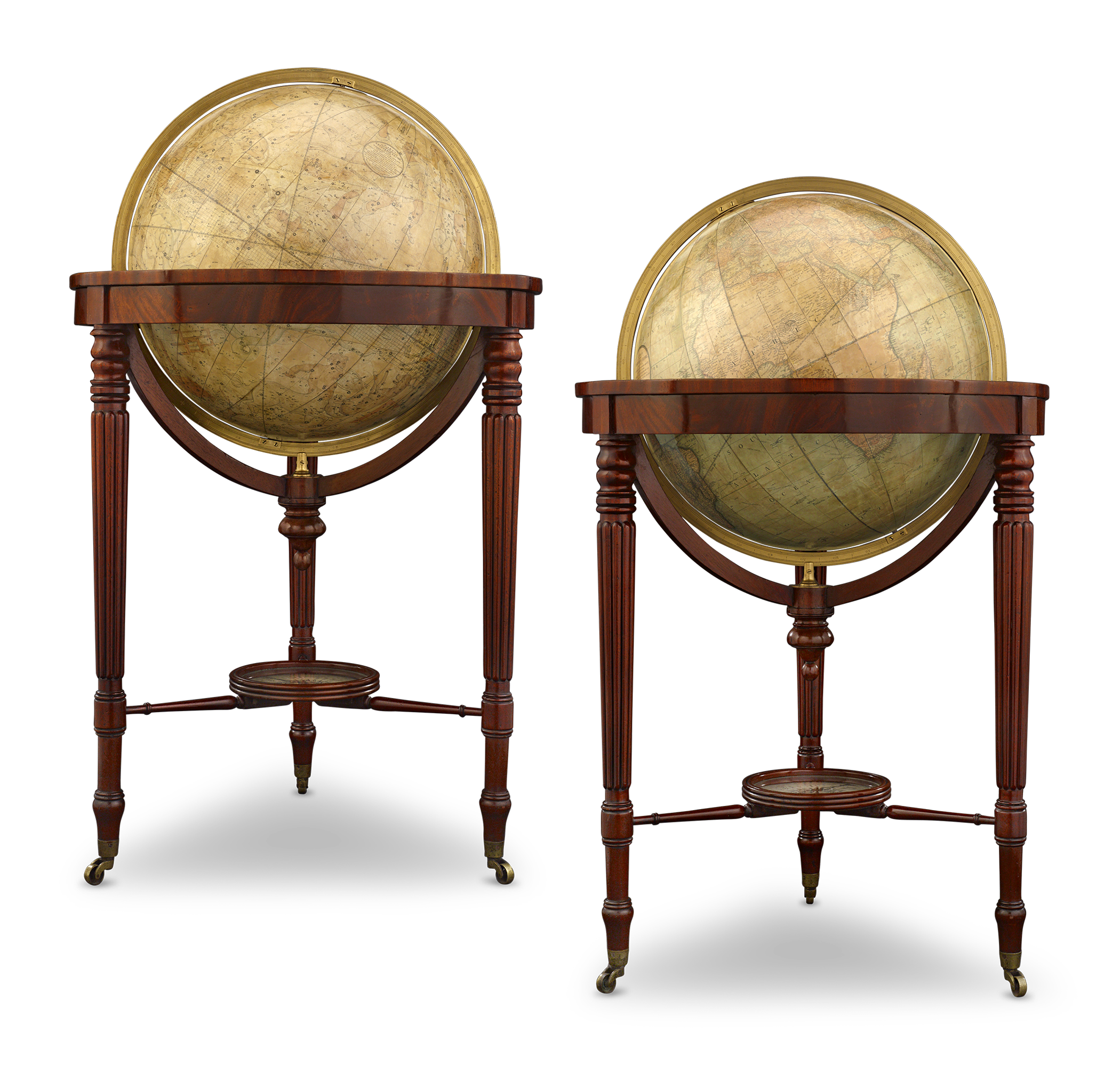 William IV 21-Inch Terrestrial and Celestial Floor Globes by J. W. Cary