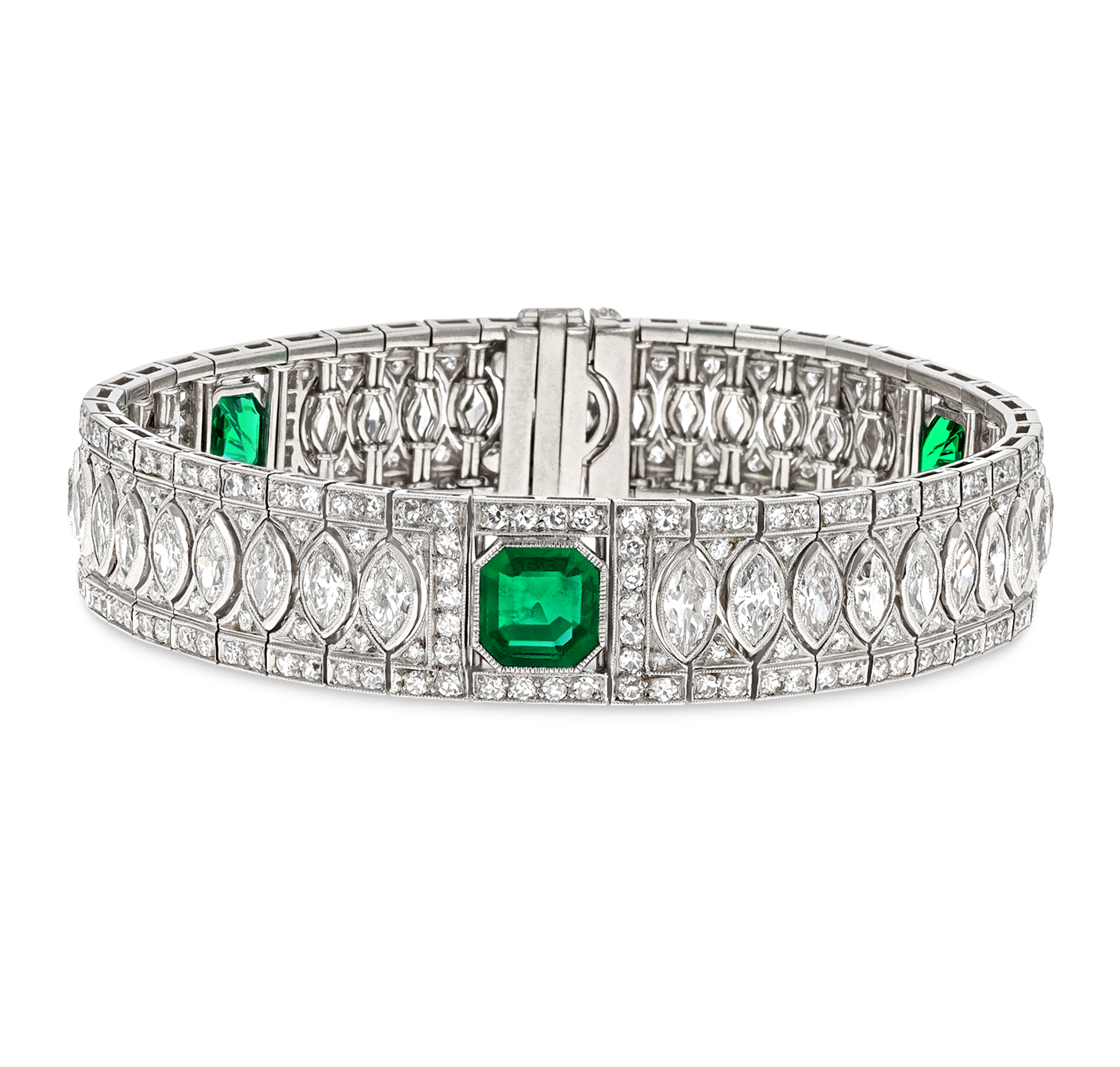 Art Deco Untreated Colombian Emerald and Diamond Bracelet