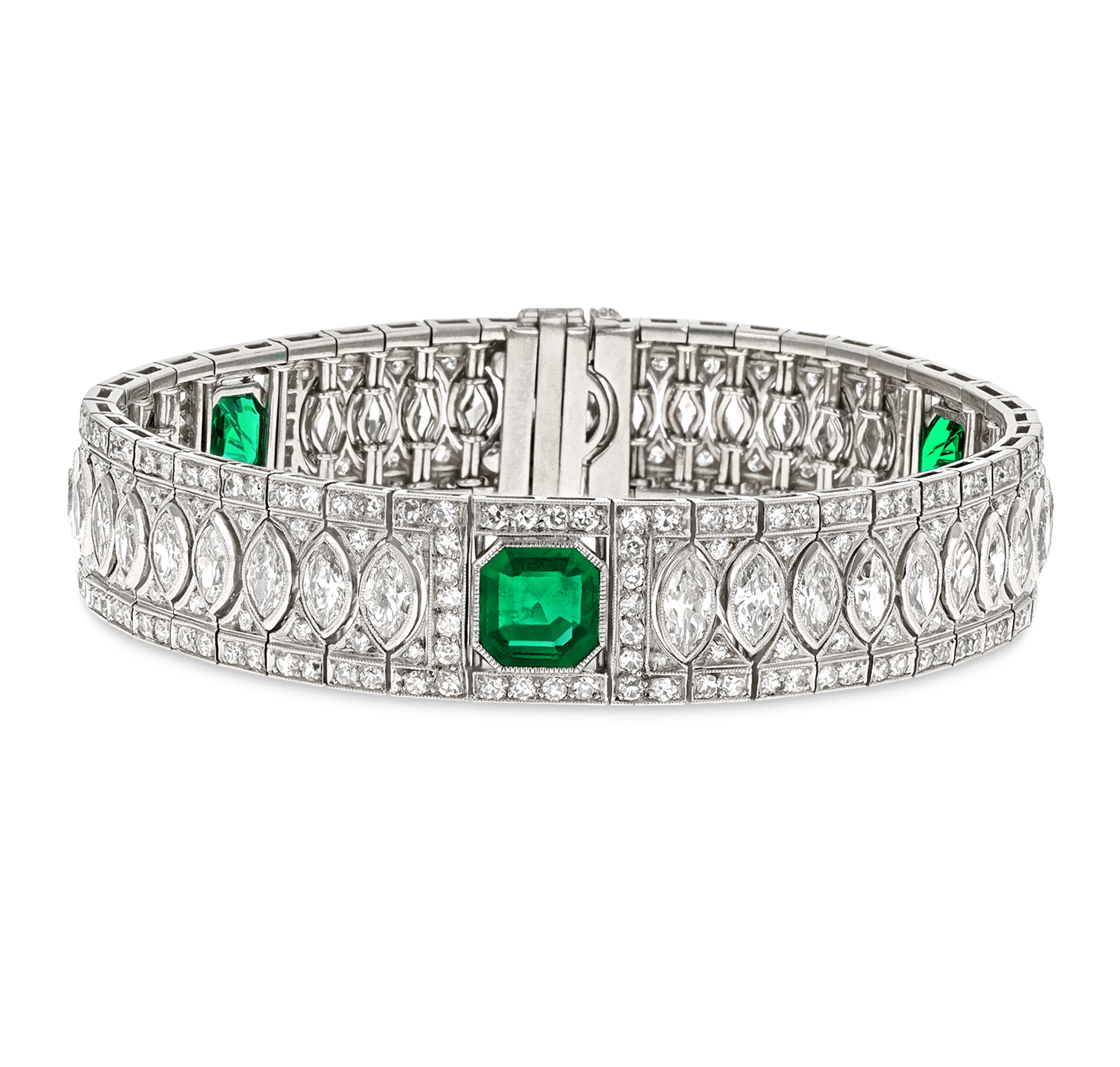 Art Deco Untreated Colombian Emerald and Diamond Bracelet