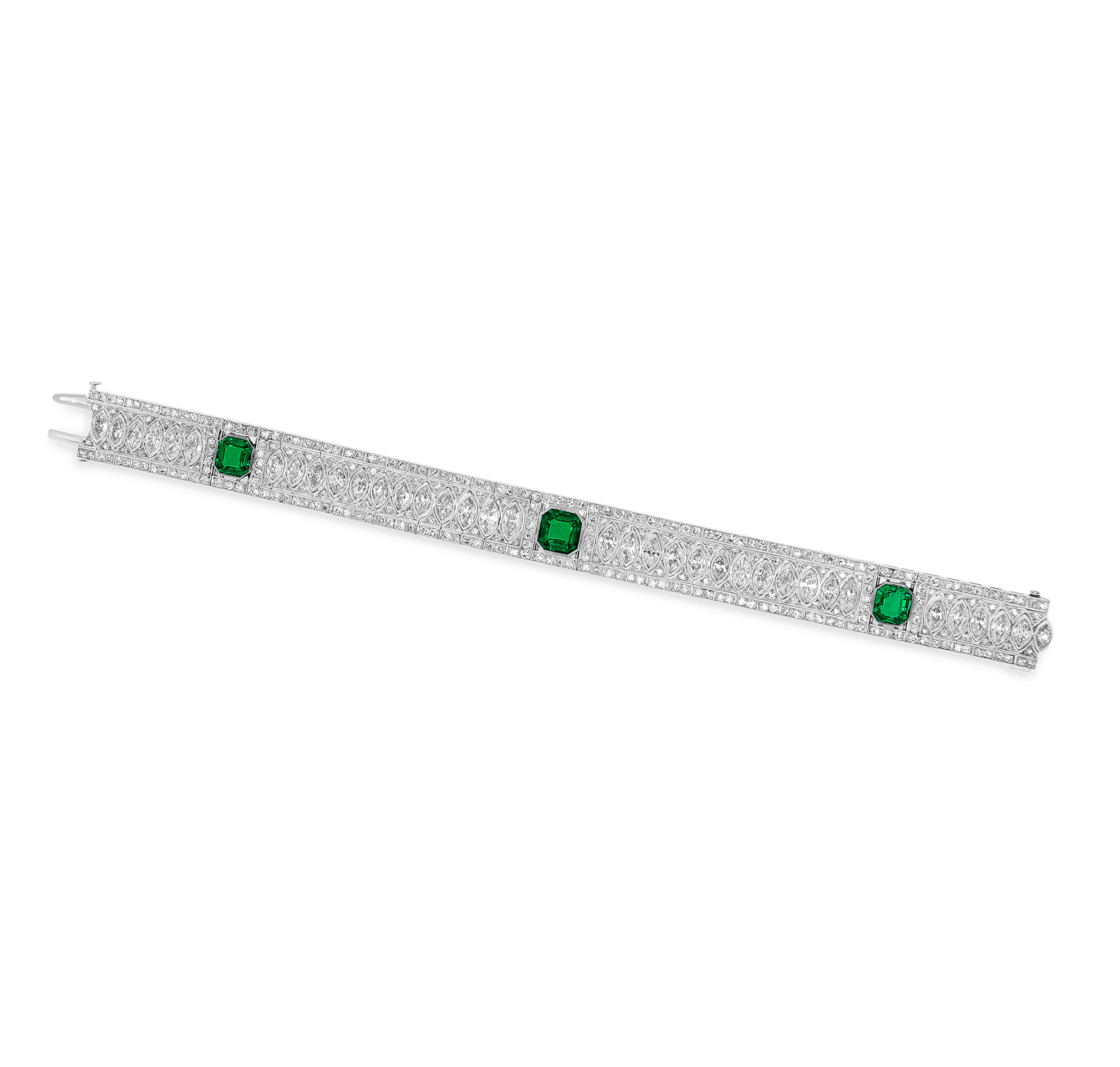 Art Deco Untreated Colombian Emerald and Diamond Bracelet