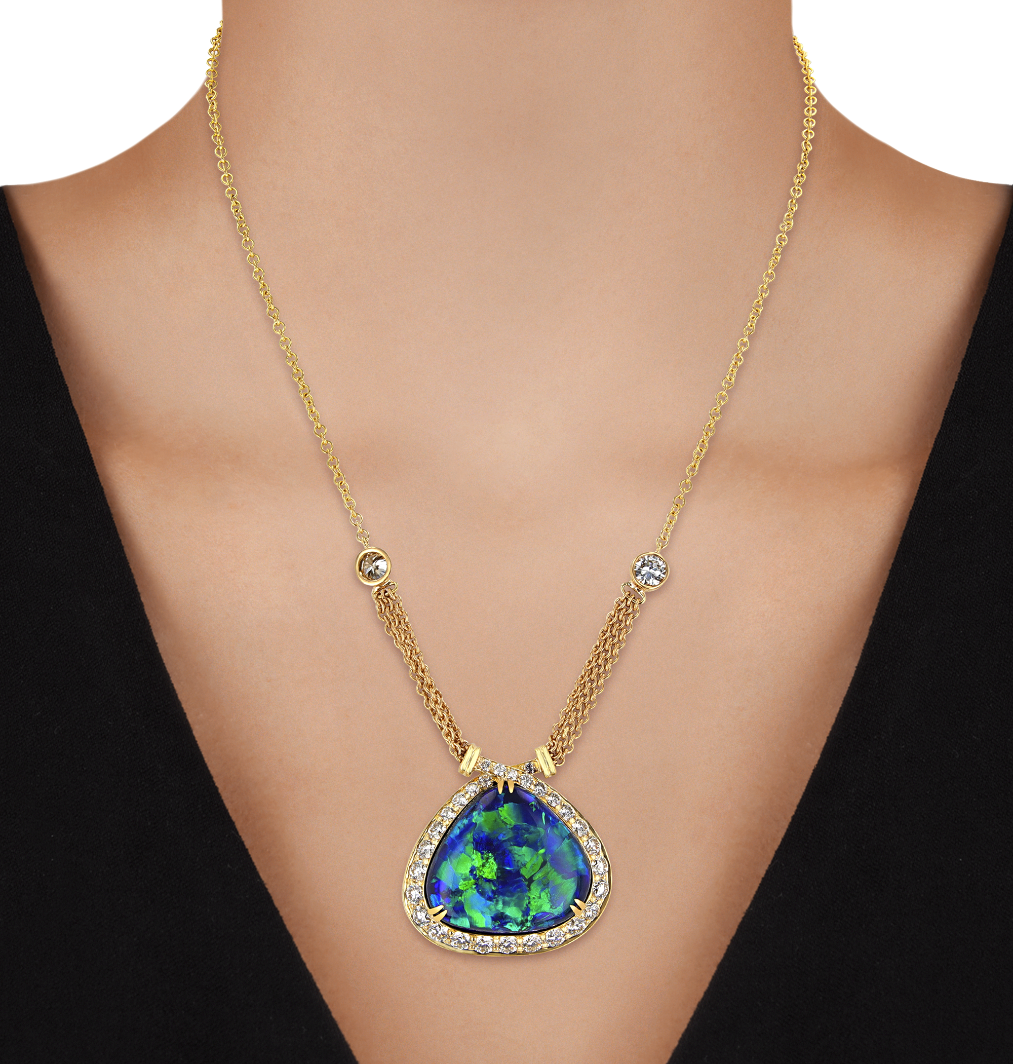 Black Opal Pendant Necklace, 25.97 Carats