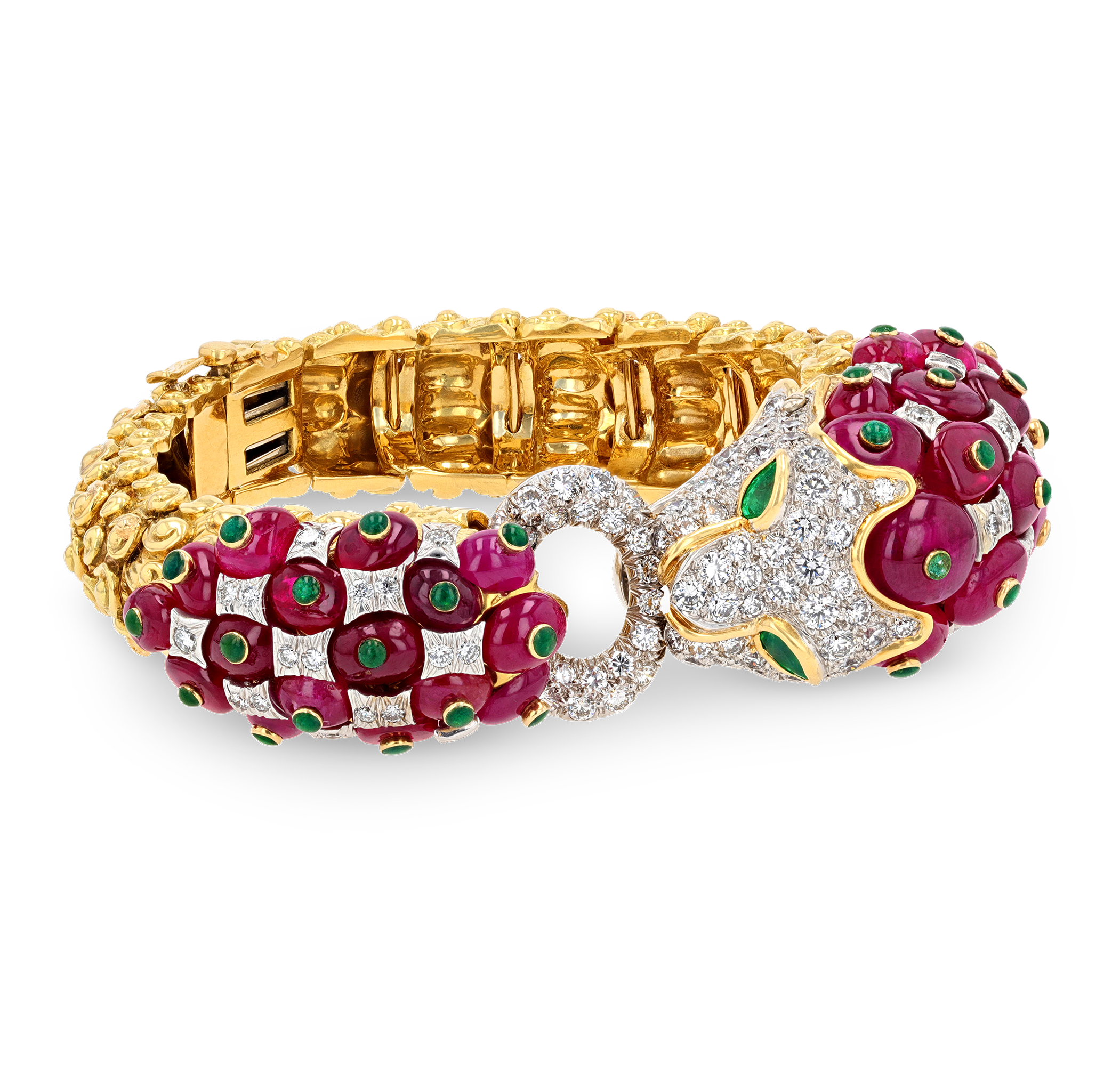 David Webb Ruby, Emerald and Diamond Lion Bracelet