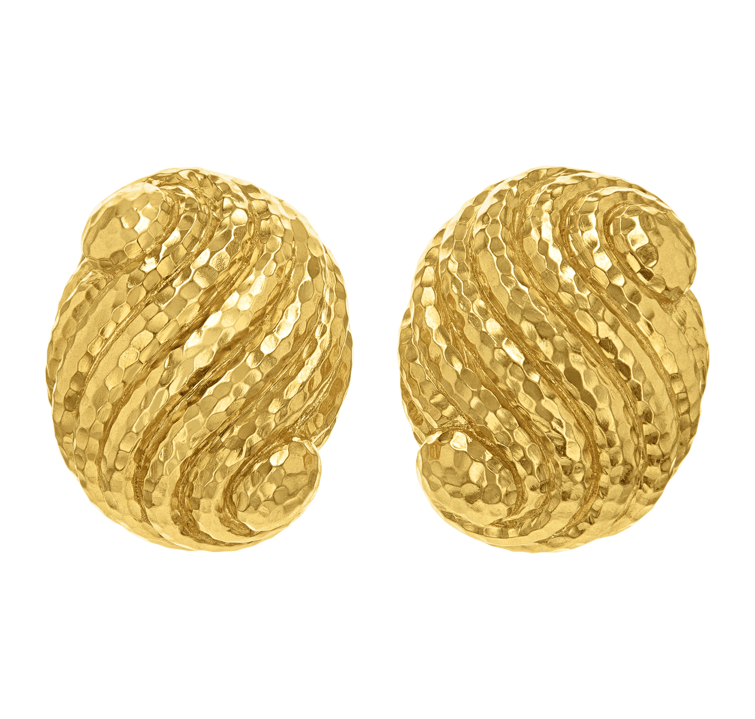 David Webb Hammered Gold Swirl Earrings