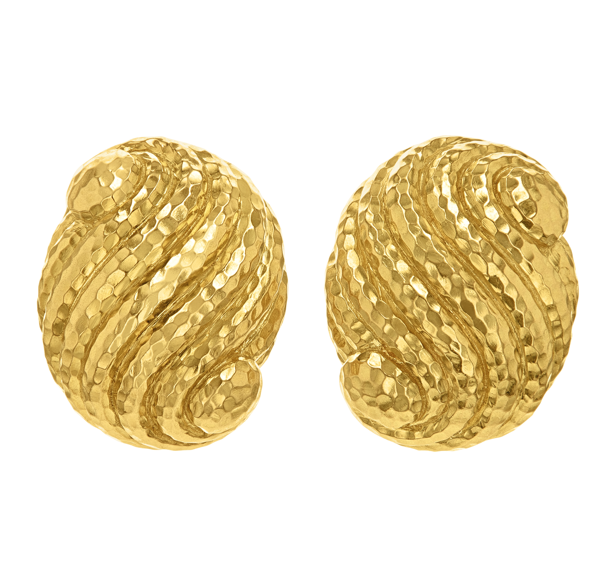 David Webb Hammered Gold Swirl Earrings