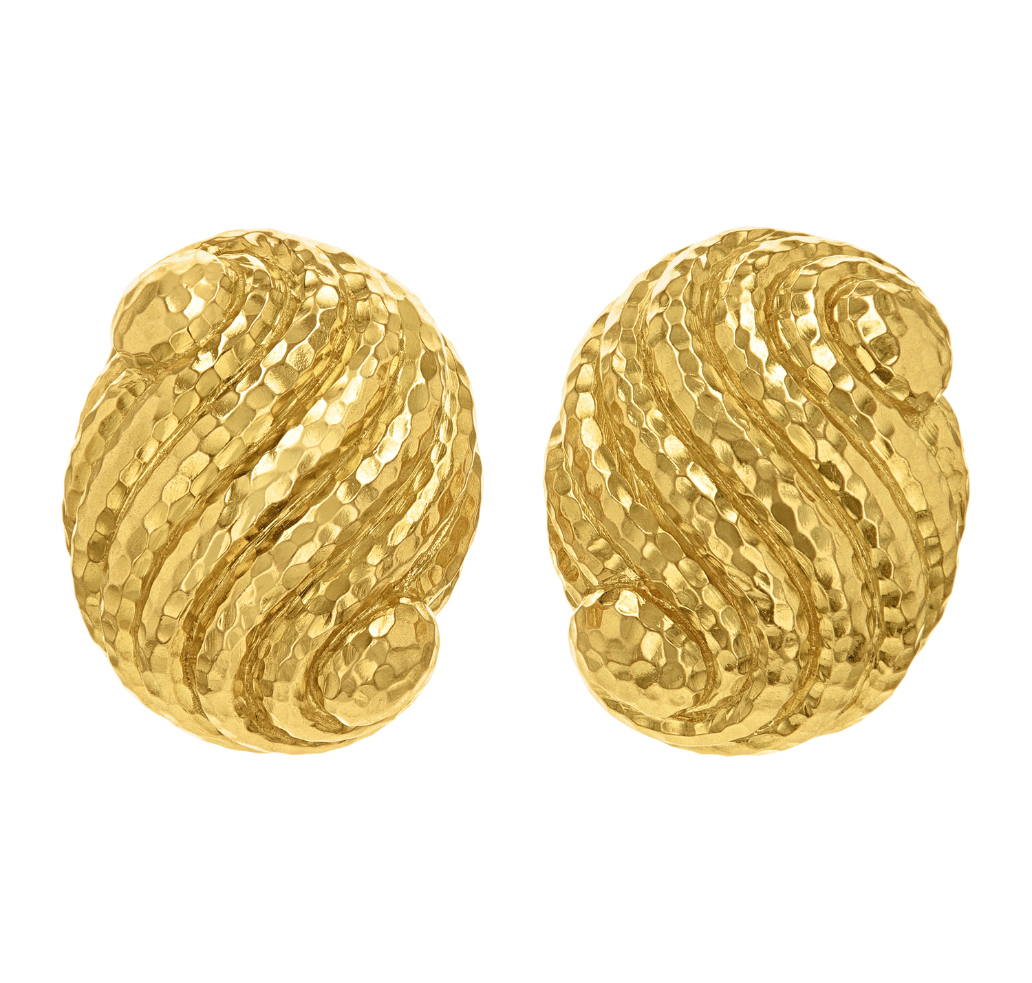 David Webb Hammered Gold Swirl Earrings