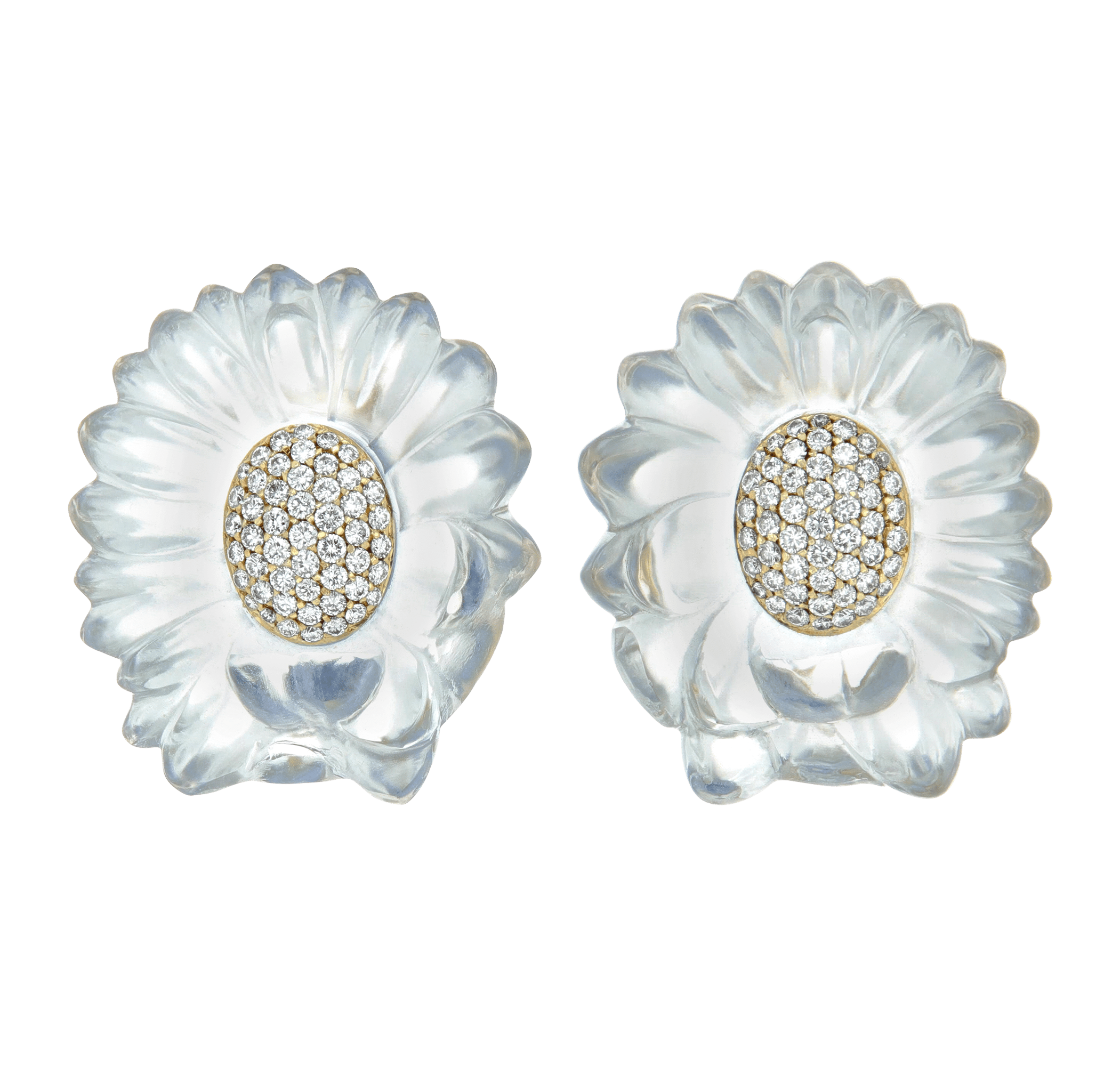 Vhernier Rock Crystal and Diamond Flower Earrings
