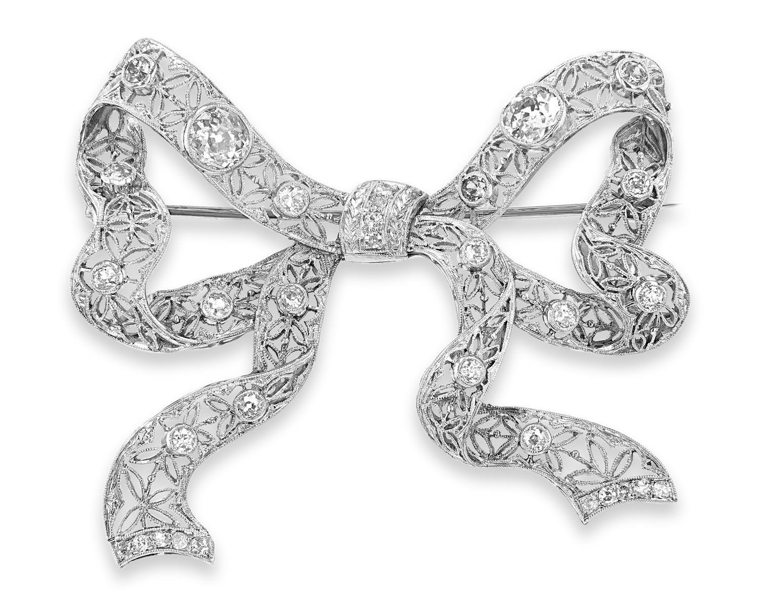 Art Deco Diamond Bow Brooch, 2.55 Carats