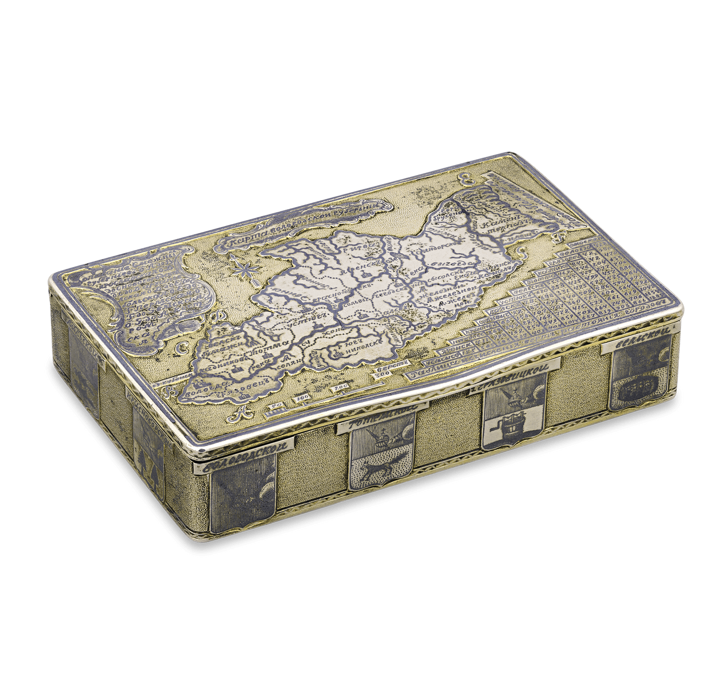 Russian Silver, Gold and Niello Topographical Snuff Box