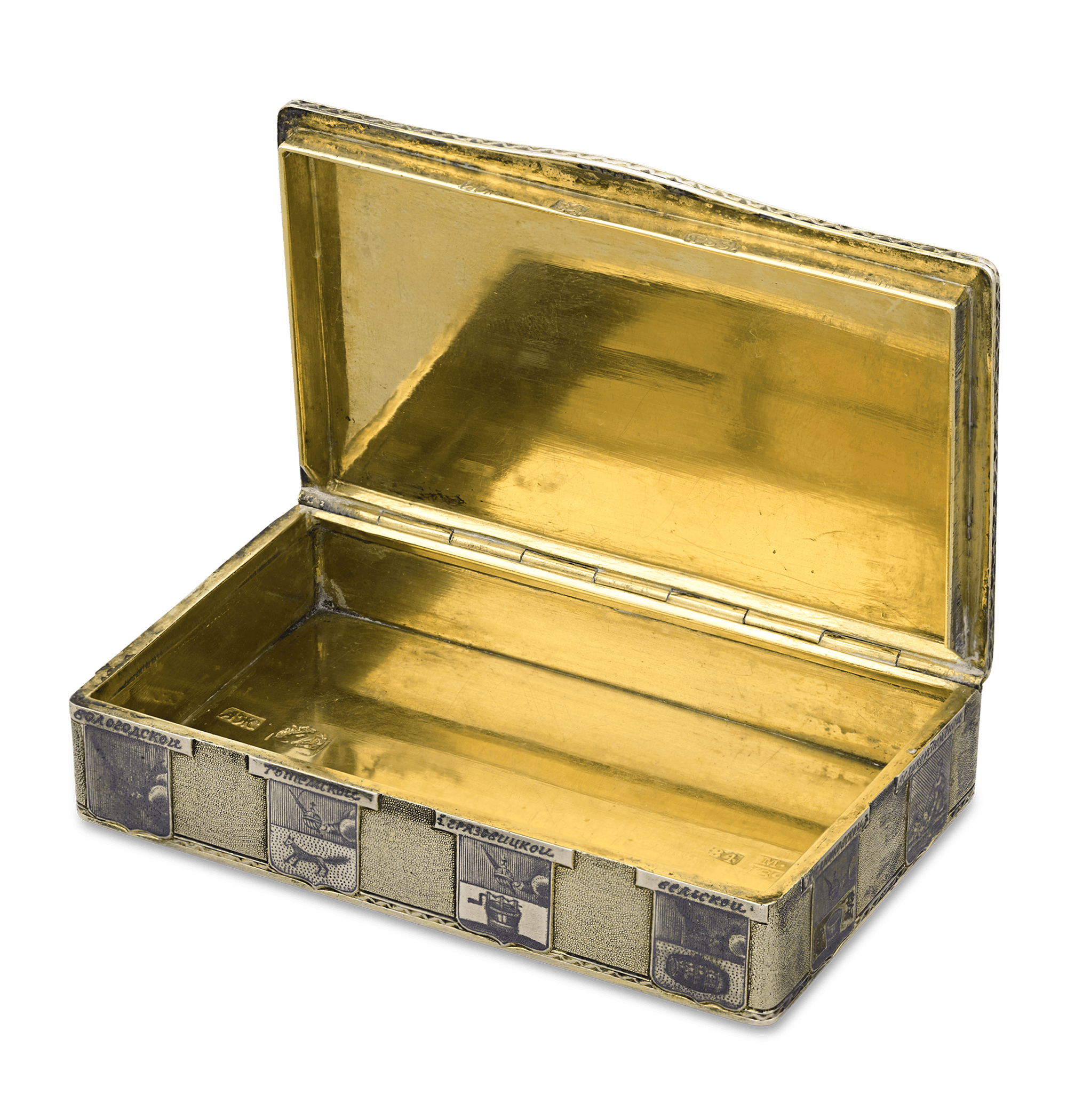 Russian Silver, Gold and Niello Topographical Snuff Box