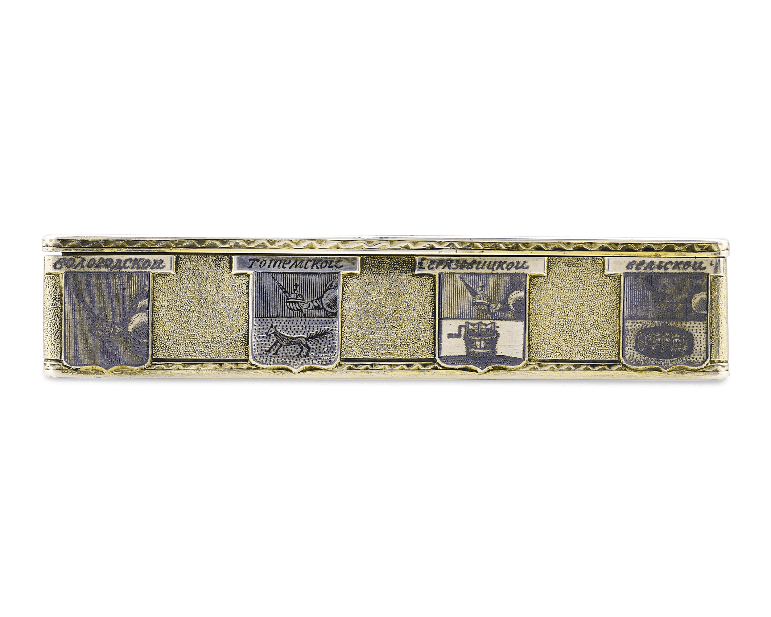 Russian Silver, Gold and Niello Topographical Snuff Box