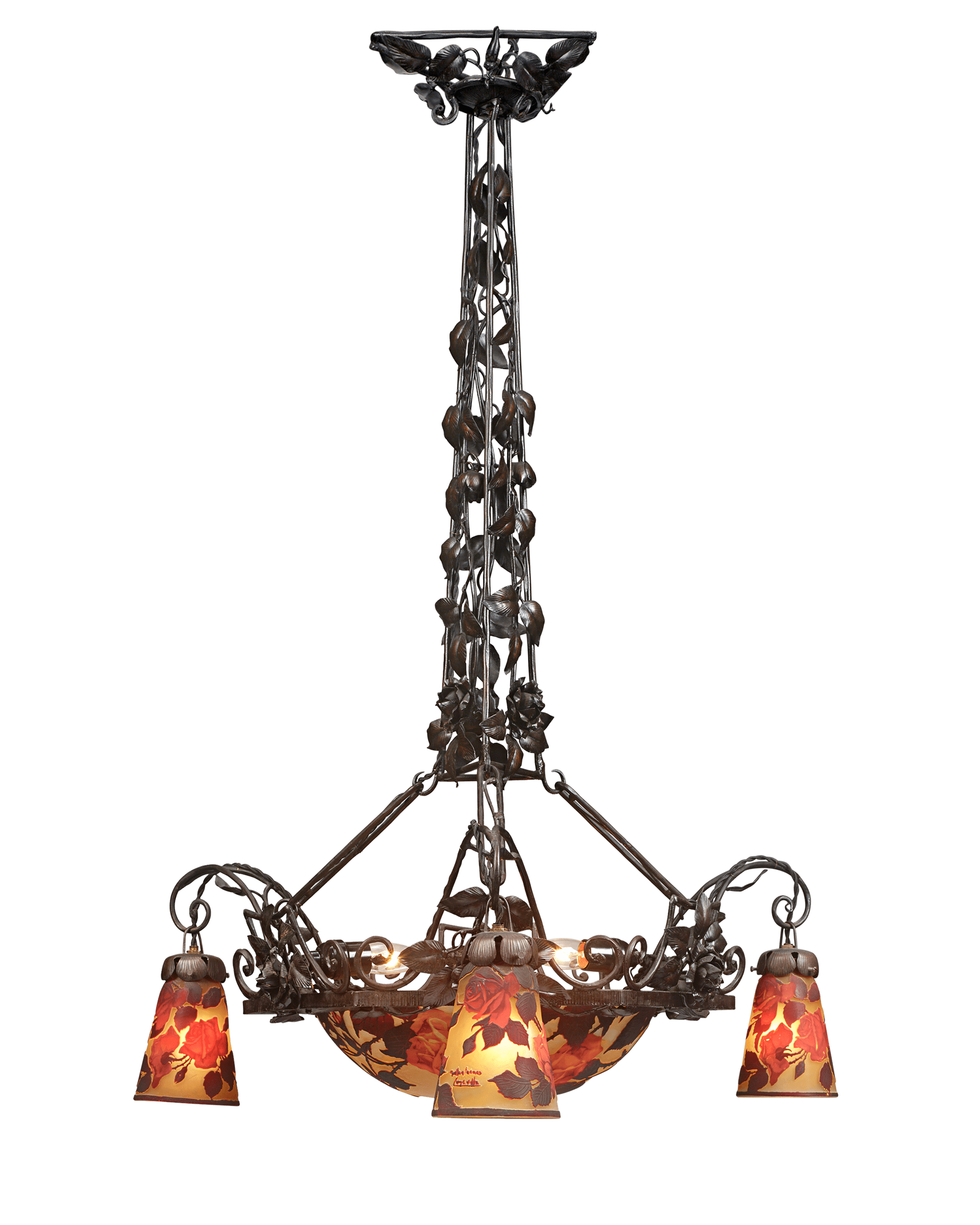 Cameo Glass Chandelier by Muller Frères
