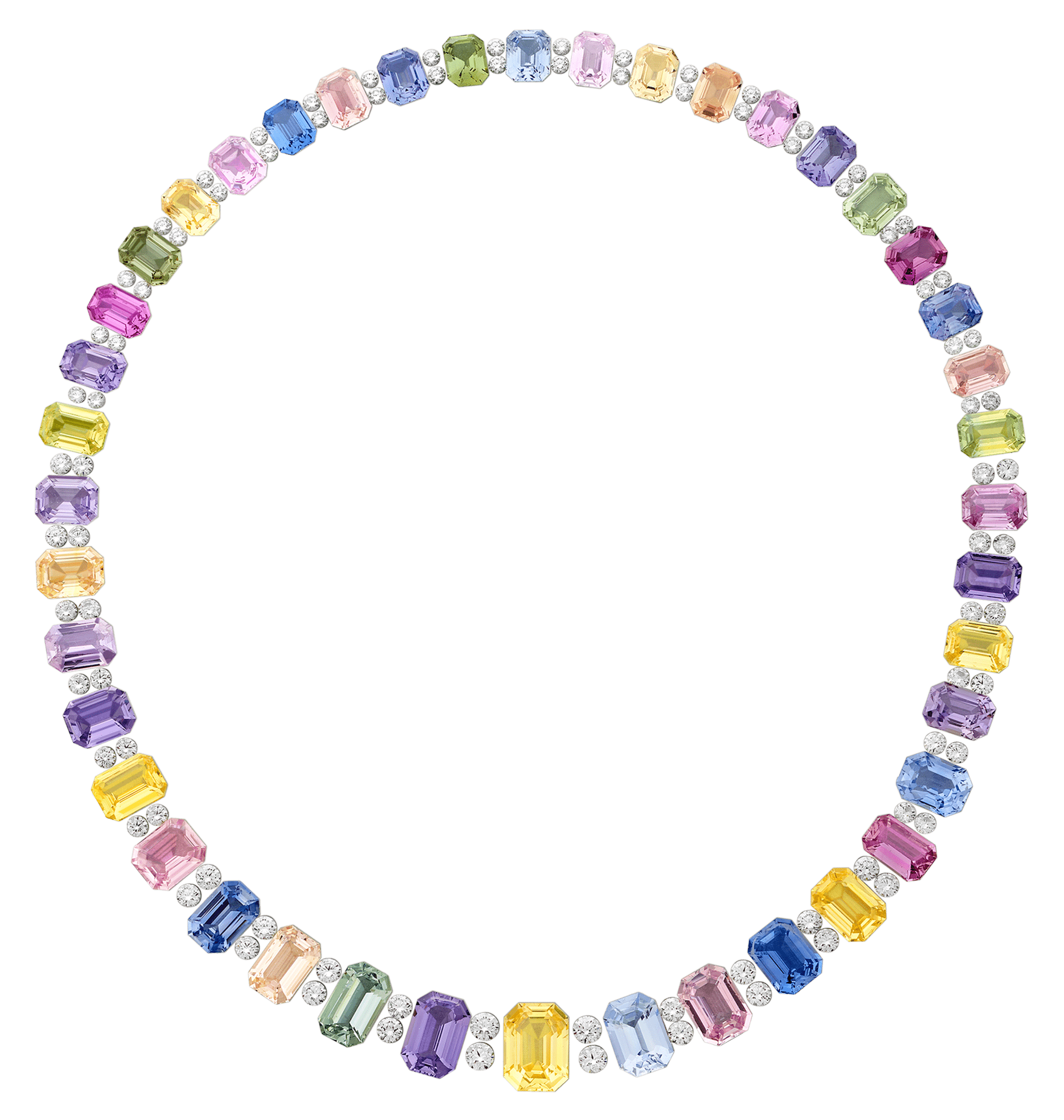 Oscar Heyman Multicolor Sapphire Necklace Layout, 114.79 Carats