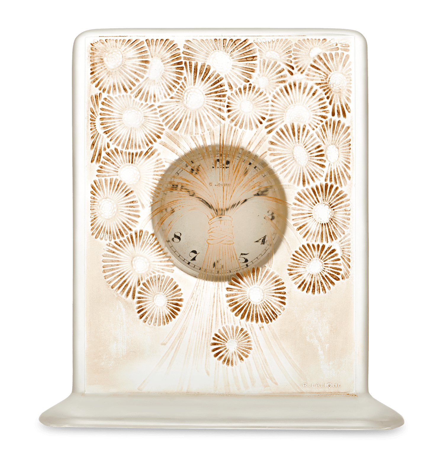 René Lalique Marguerites Frosted and Stained Glass Clock