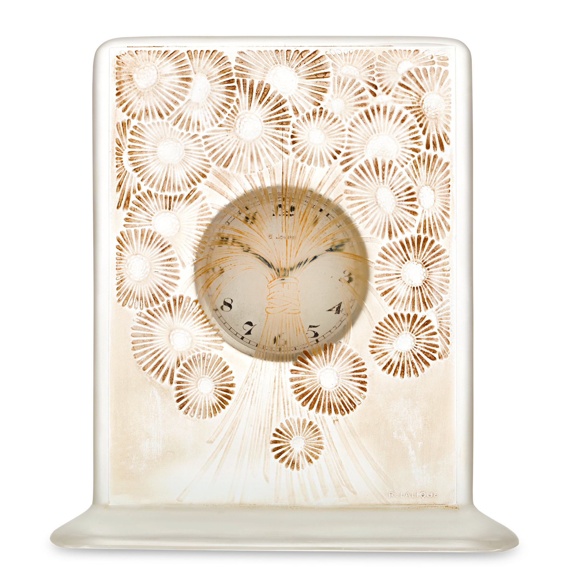 René Lalique Marguerites Frosted and Stained Glass Clock