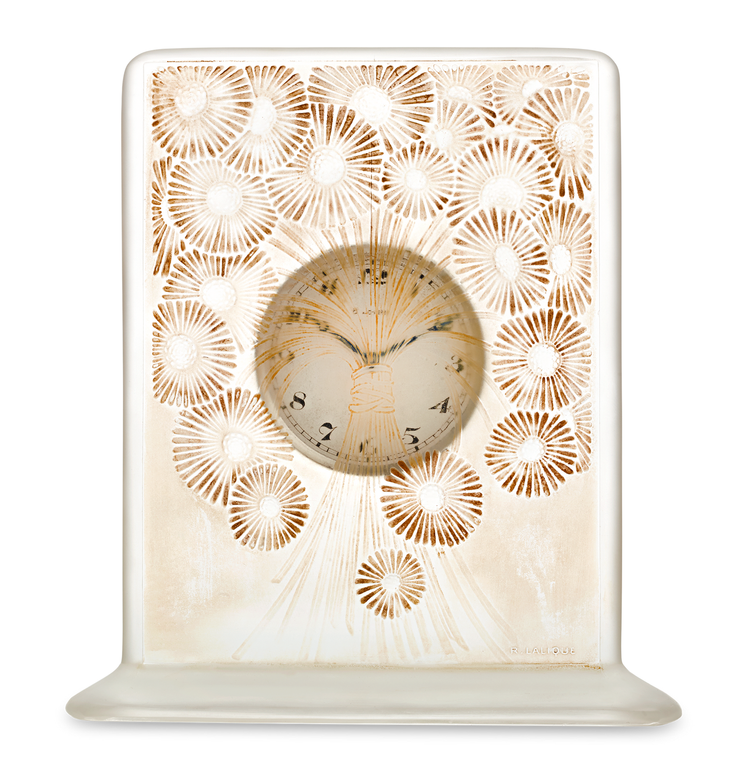 René Lalique Marguerites Frosted and Stained Glass Clock