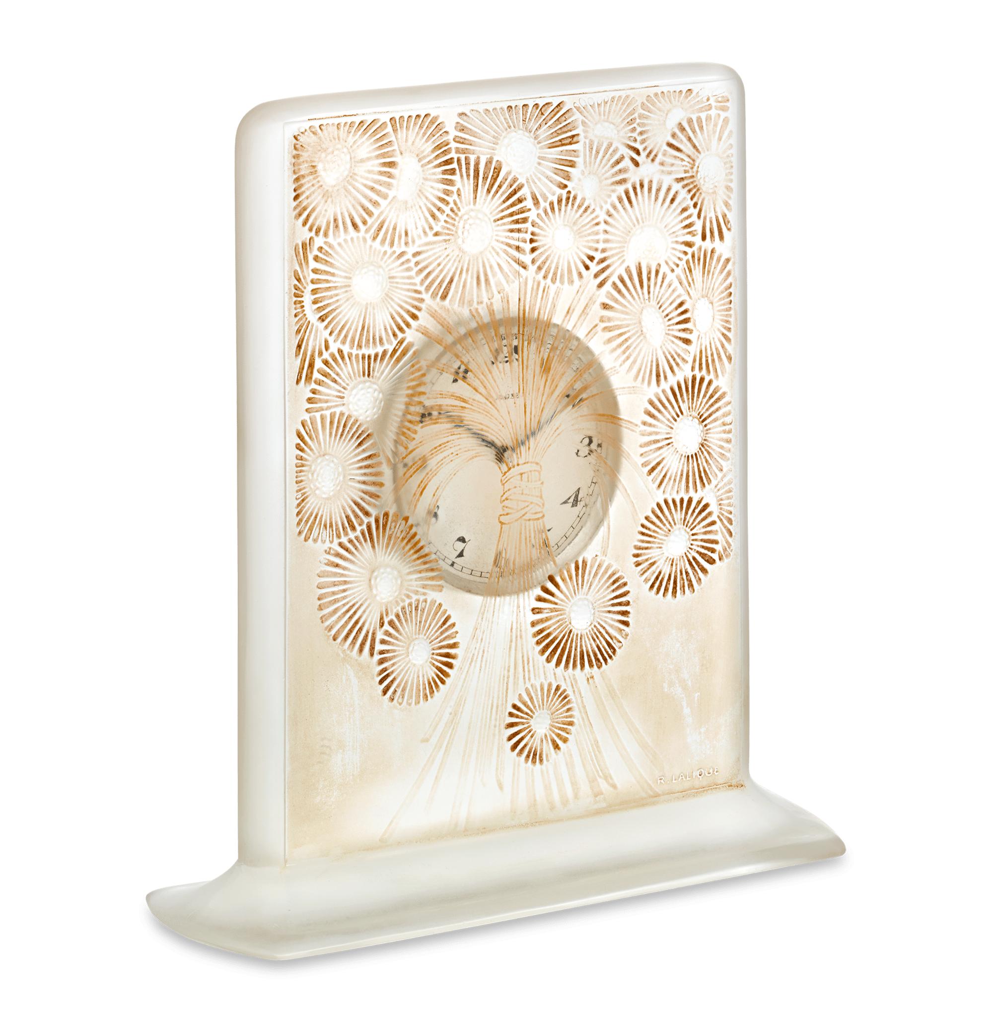 René Lalique Marguerites Frosted and Stained Glass Clock