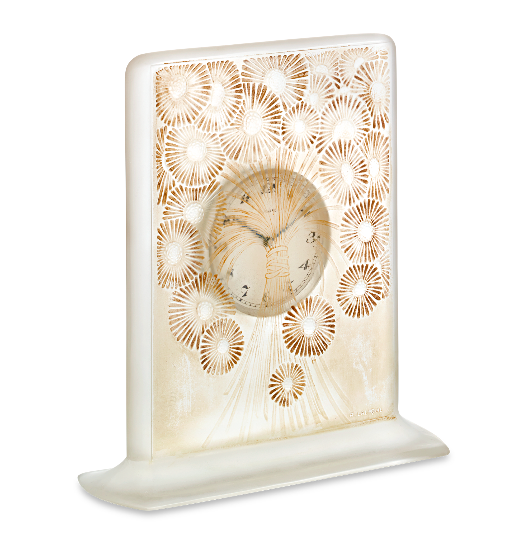 René Lalique Marguerites Frosted and Stained Glass Clock