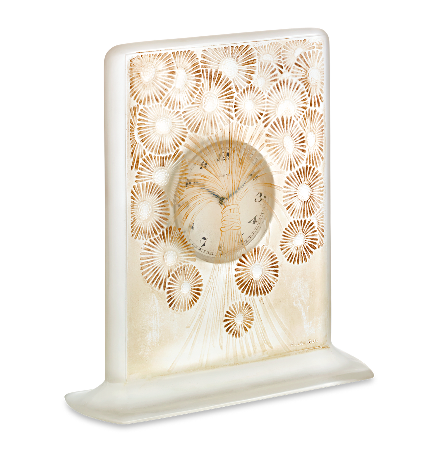 René Lalique Marguerites Frosted and Stained Glass Clock