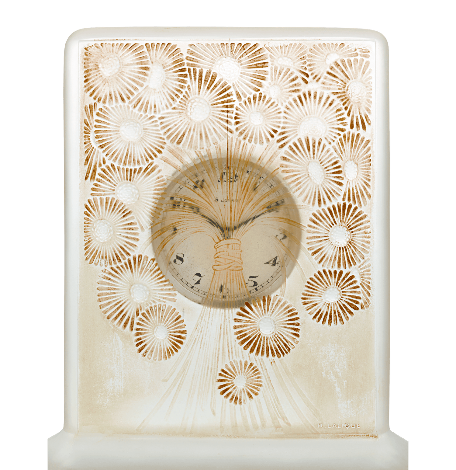 René Lalique Marguerites Frosted and Stained Glass Clock