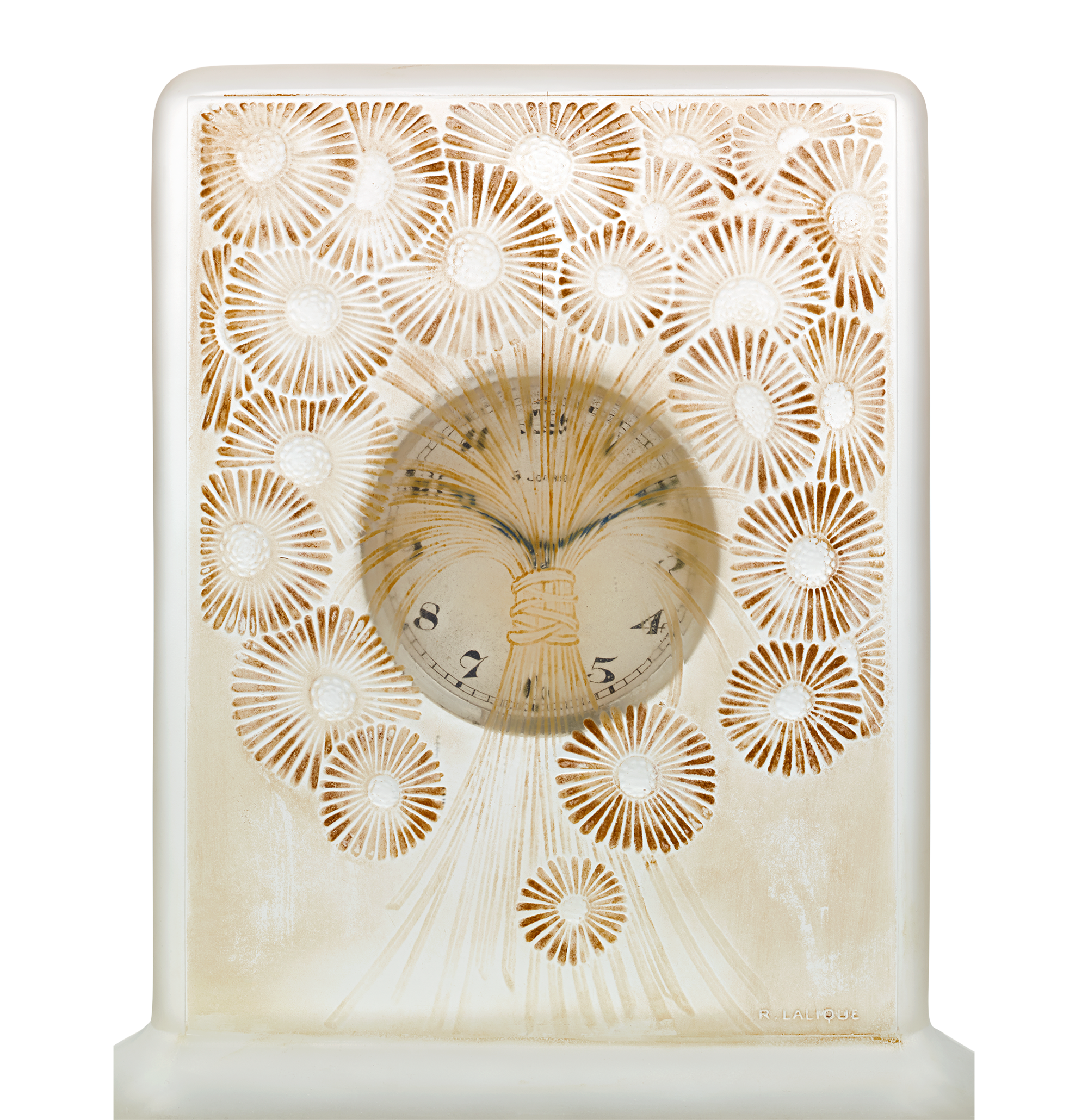 René Lalique Marguerites Frosted and Stained Glass Clock