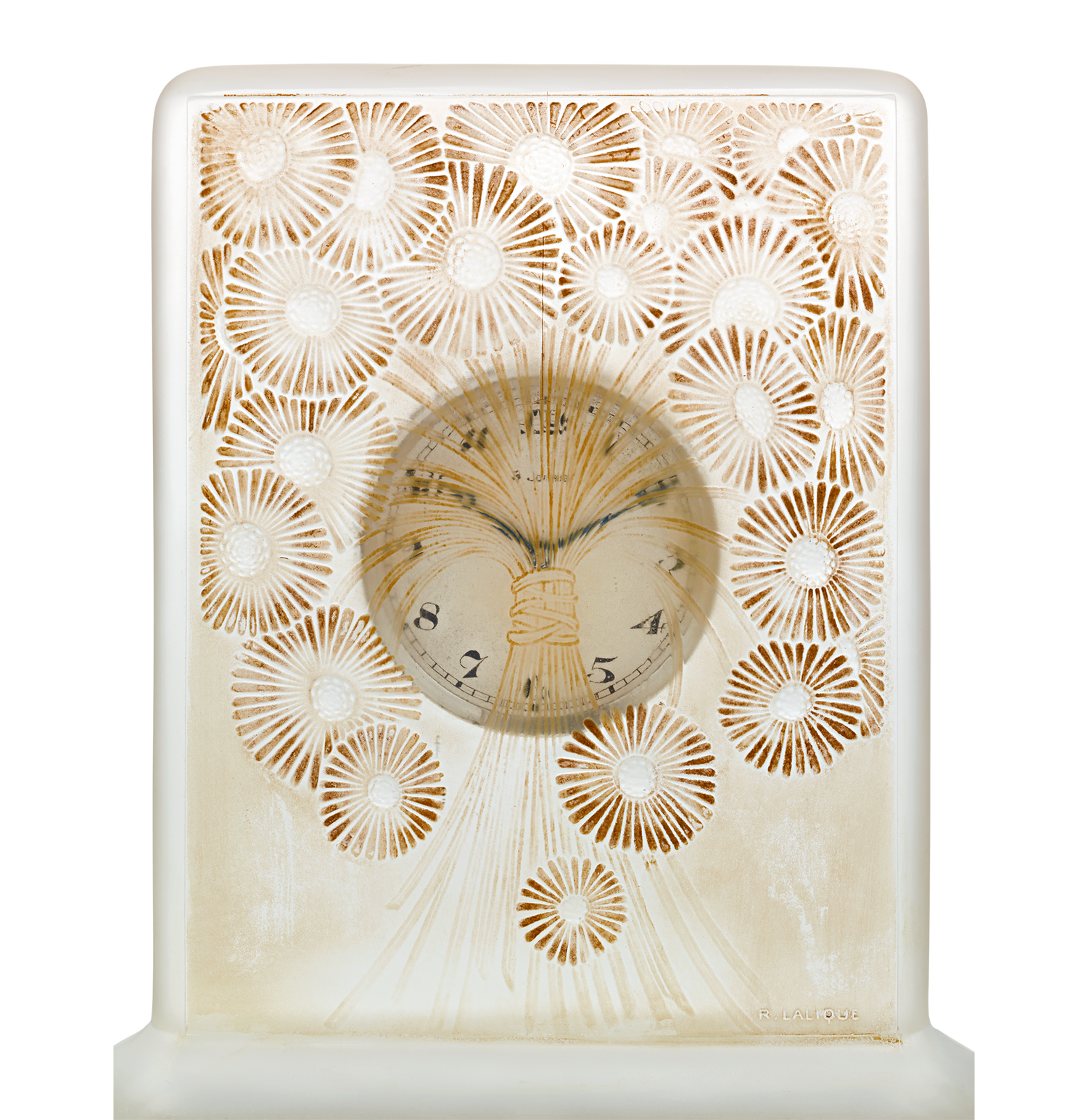 René Lalique Marguerites Frosted and Stained Glass Clock