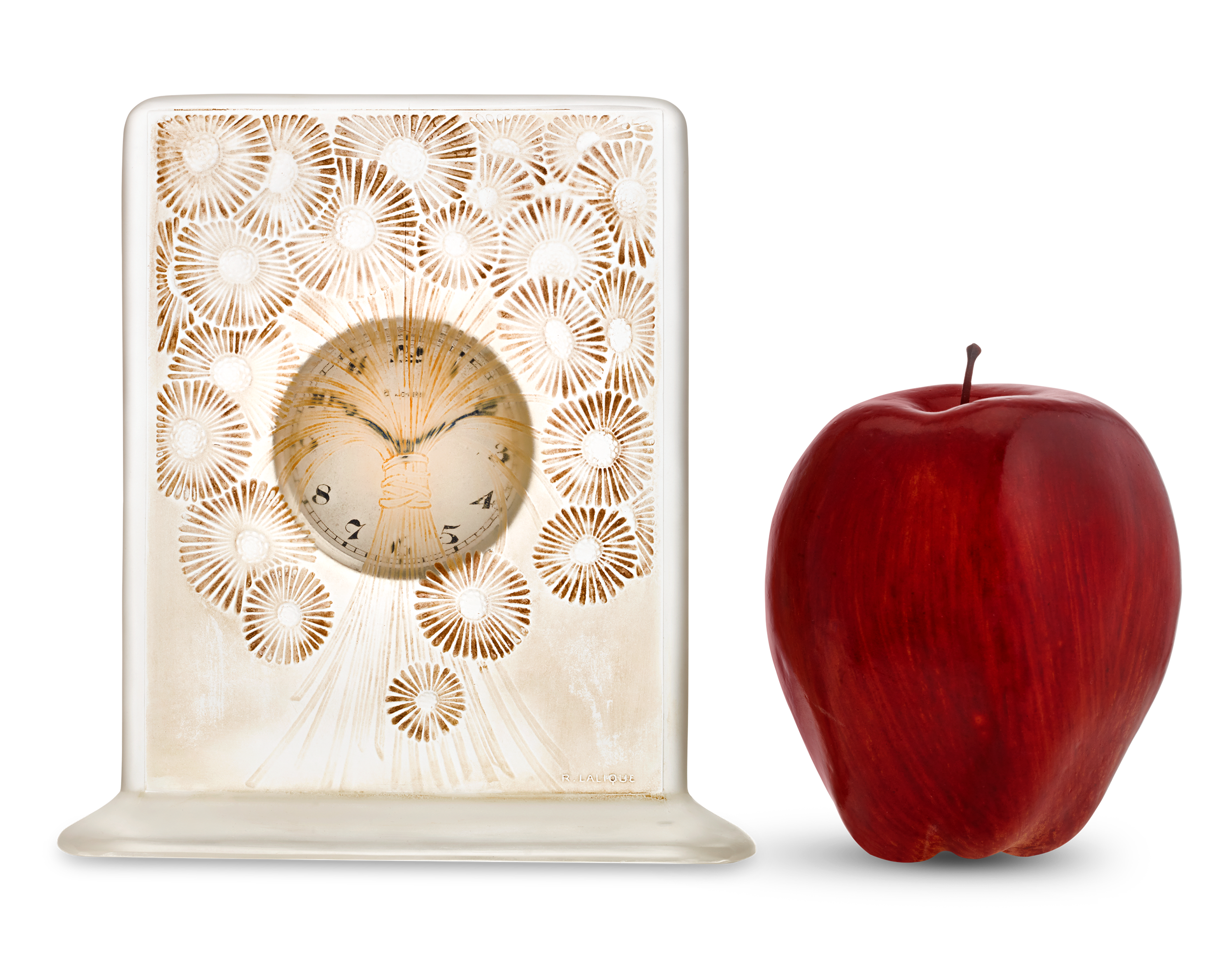 René Lalique Marguerites Frosted and Stained Glass Clock