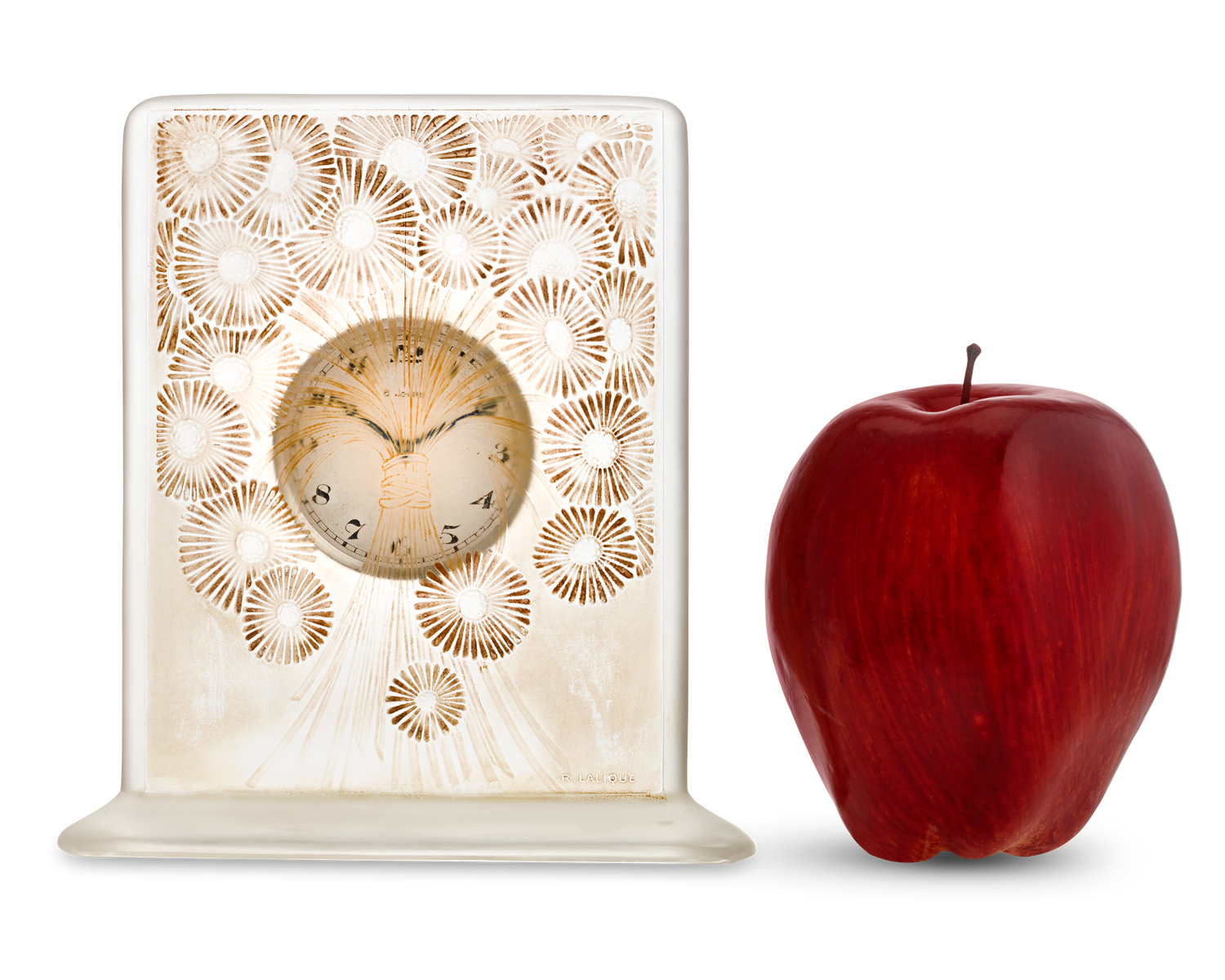 René Lalique Marguerites Frosted and Stained Glass Clock