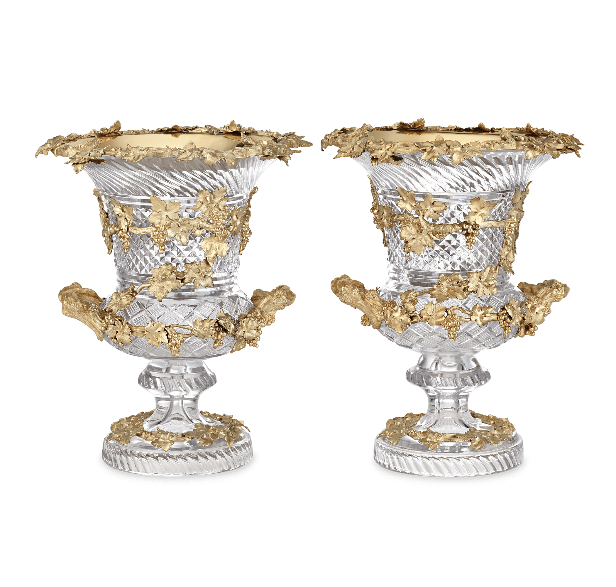 Glass and Silver Gilt Wine Coolers by Hunt & Roskell