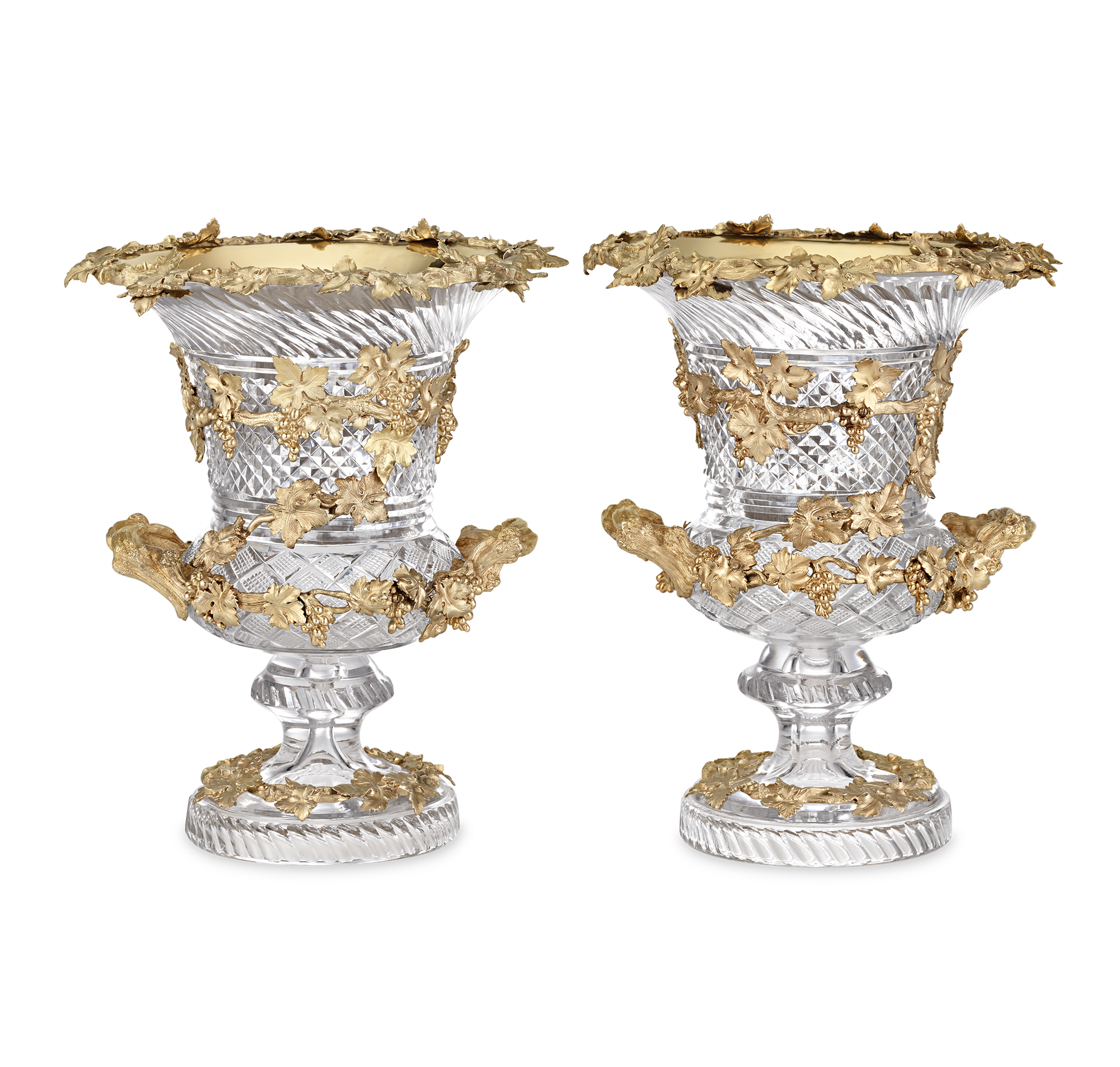 Glass and Silver Gilt Wine Coolers by Hunt & Roskell