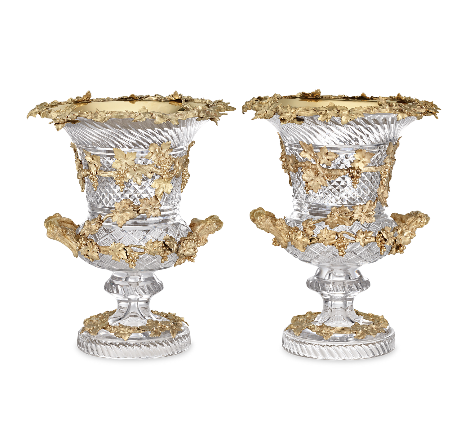 Glass and Silver Gilt Wine Coolers by Hunt & Roskell