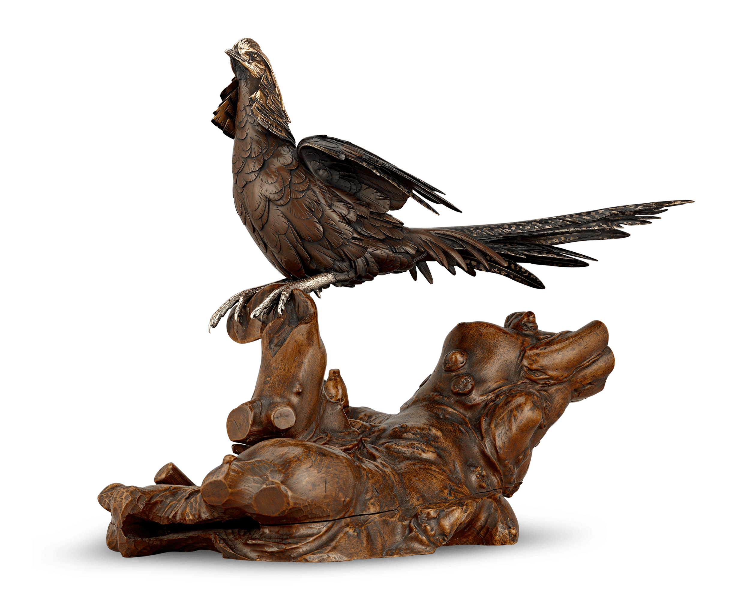 Pheasant Bronze Okimono by Geryusai Seiya