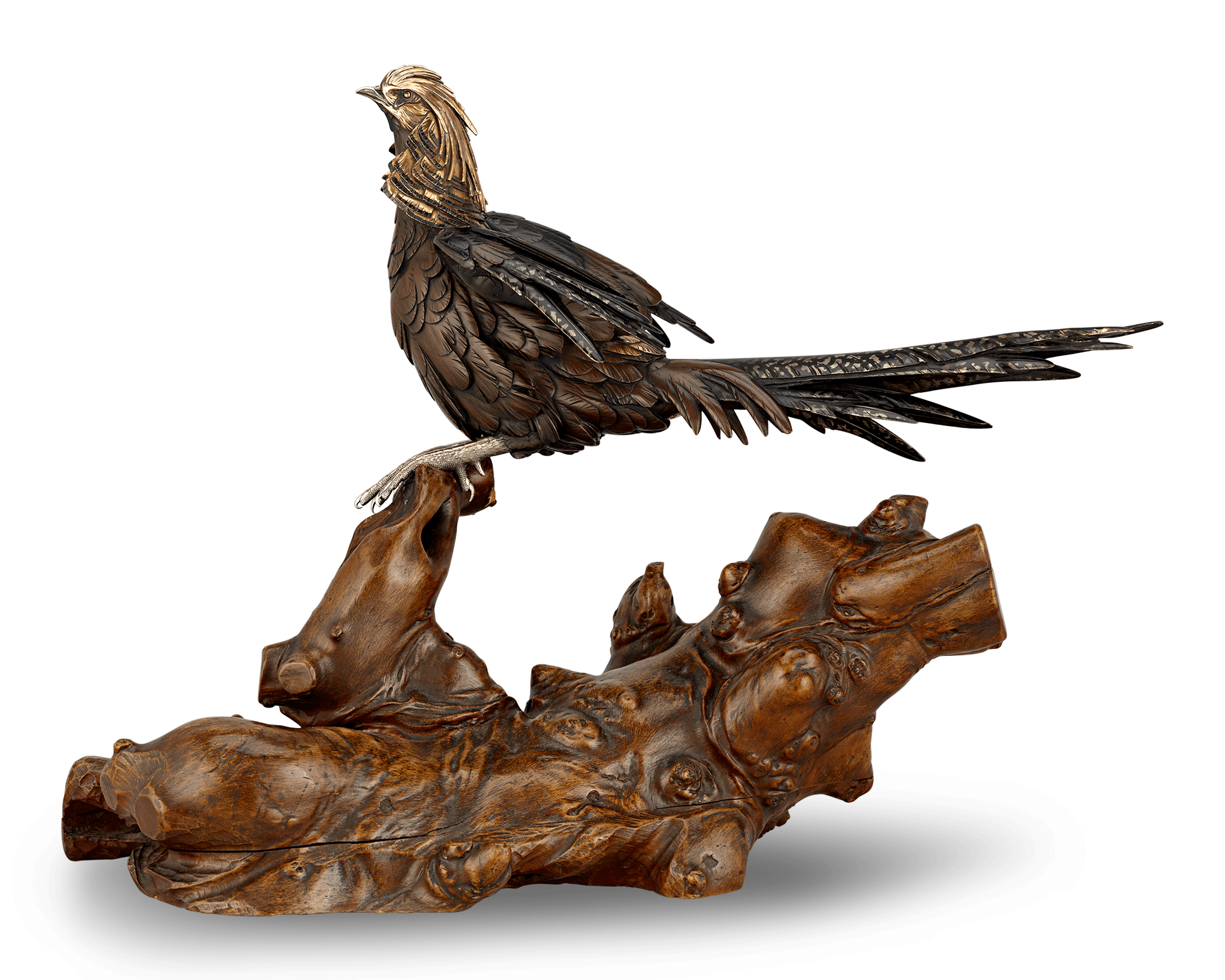 Pheasant Bronze Okimono by Geryusai Seiya