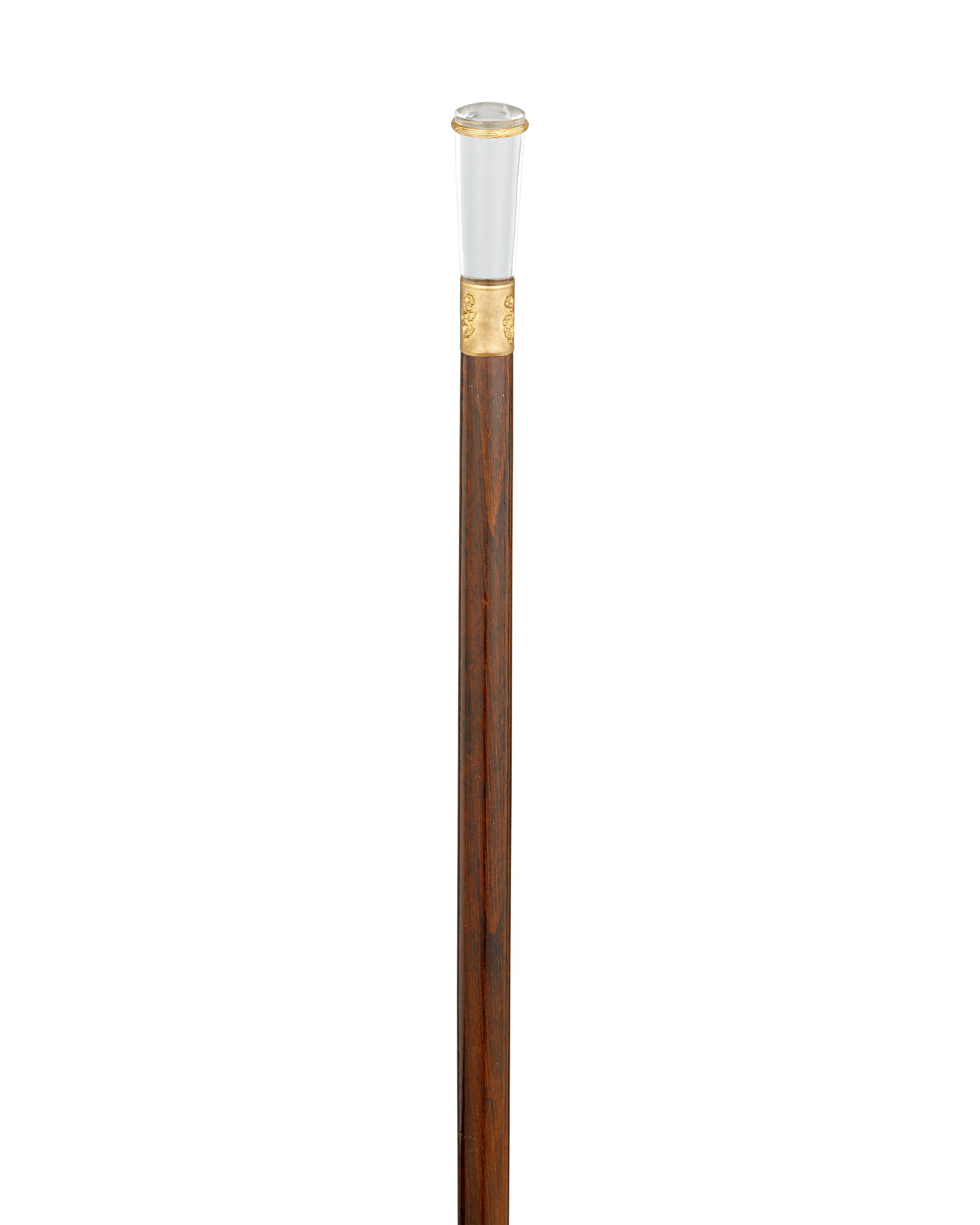 Wooden Cane with Glass Knob and Engraved Flowers