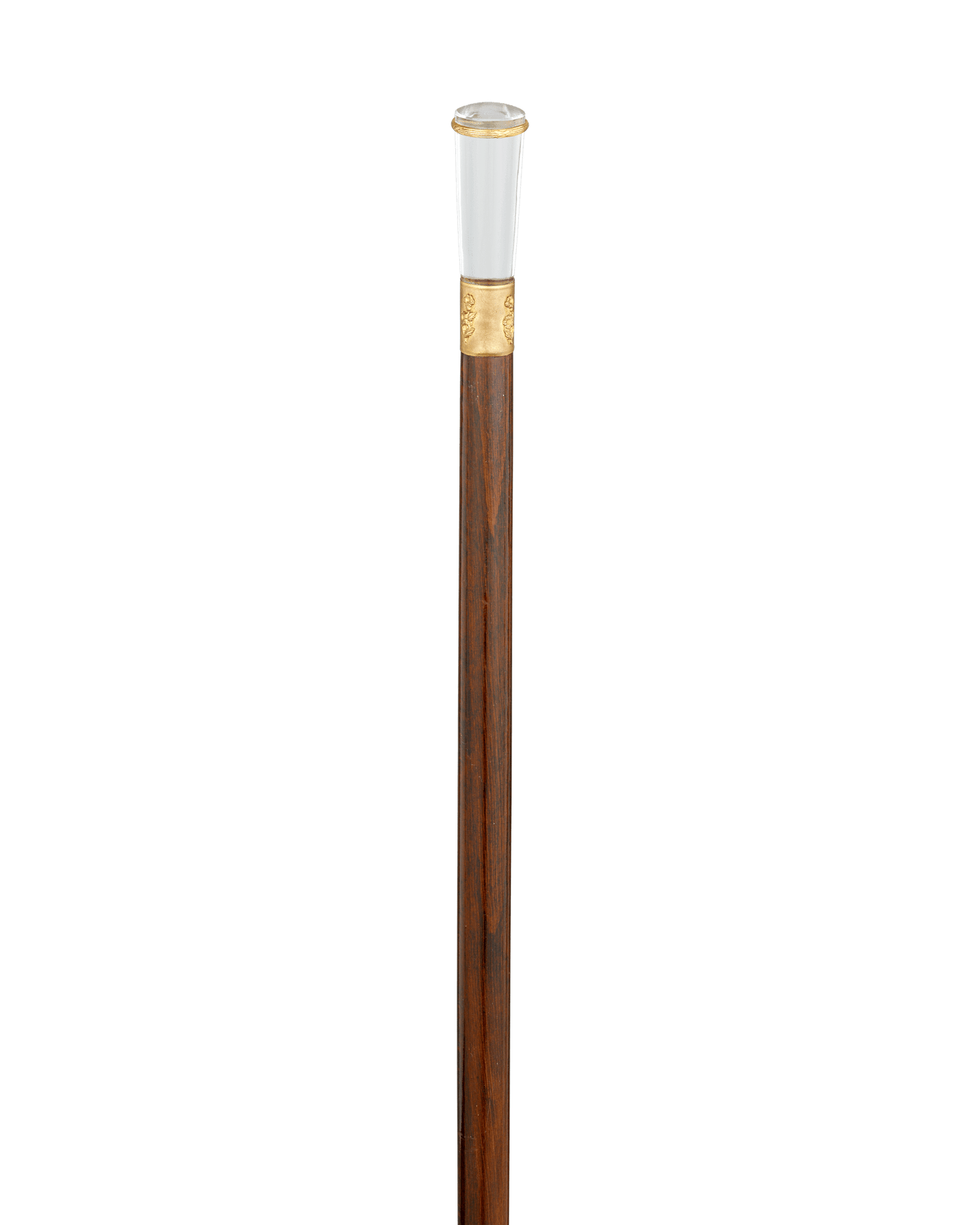 Wooden Cane with Glass Knob and Engraved Flowers