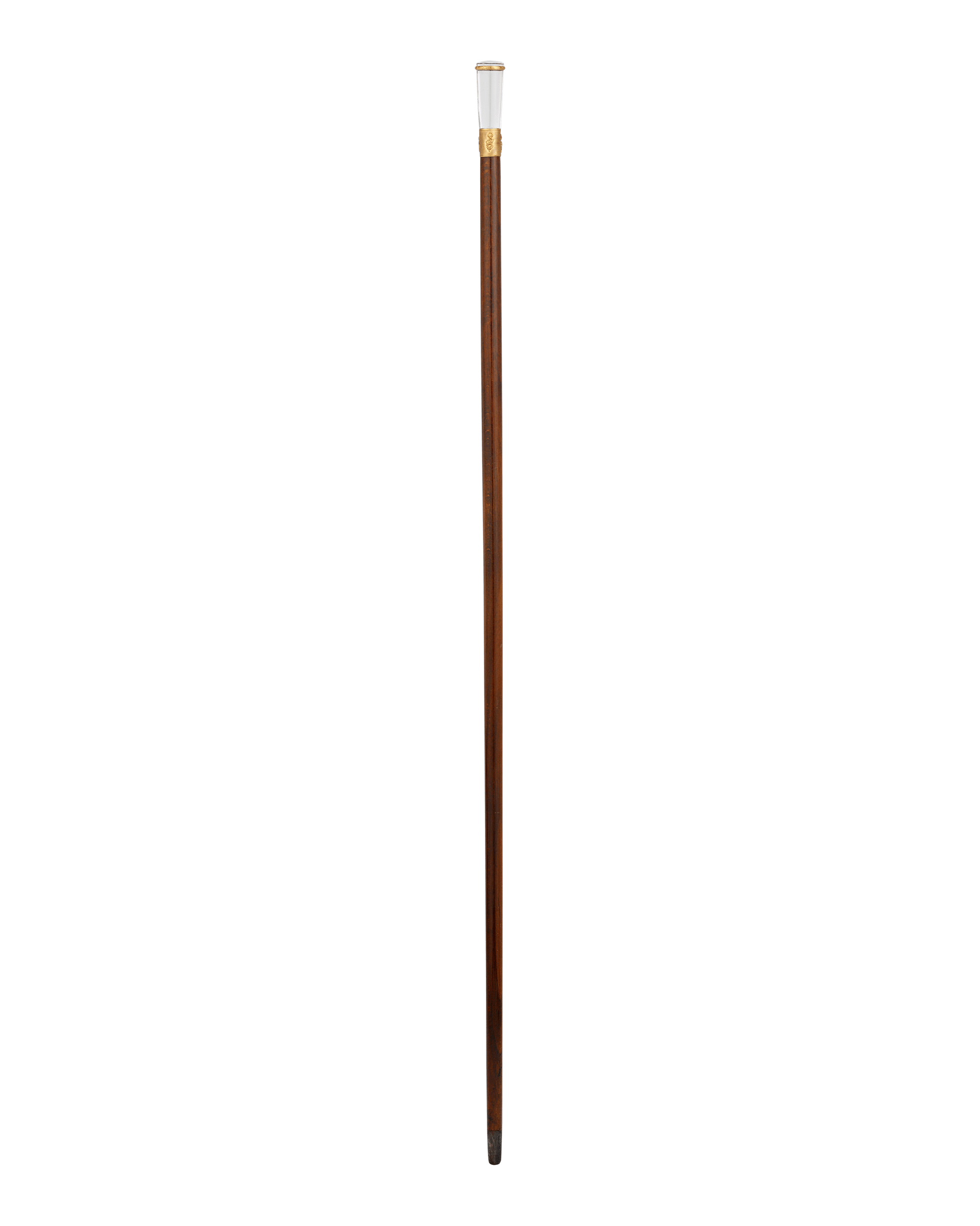 Wooden Cane with Glass Knob and Engraved Flowers