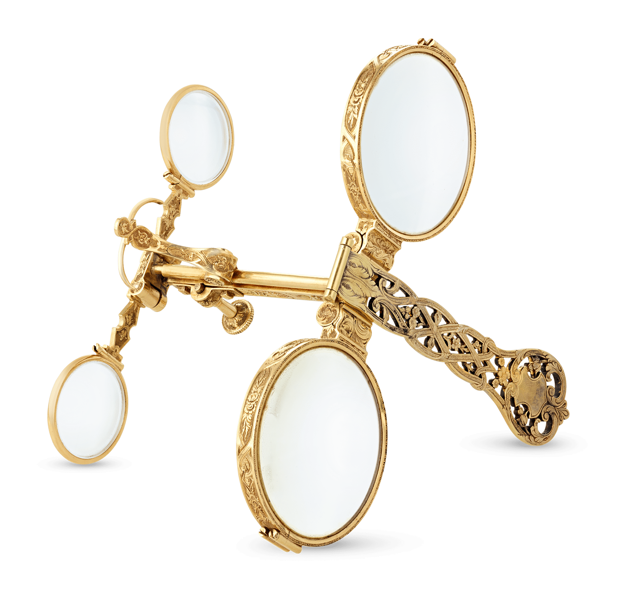 French Metamorphic Opera Glasses, 18K Gold