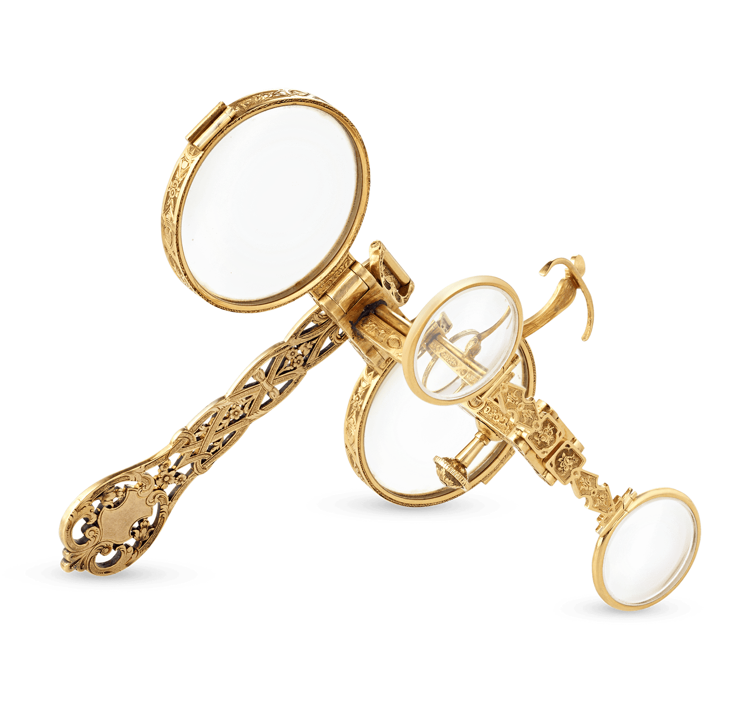 French Metamorphic Opera Glasses, 18K Gold