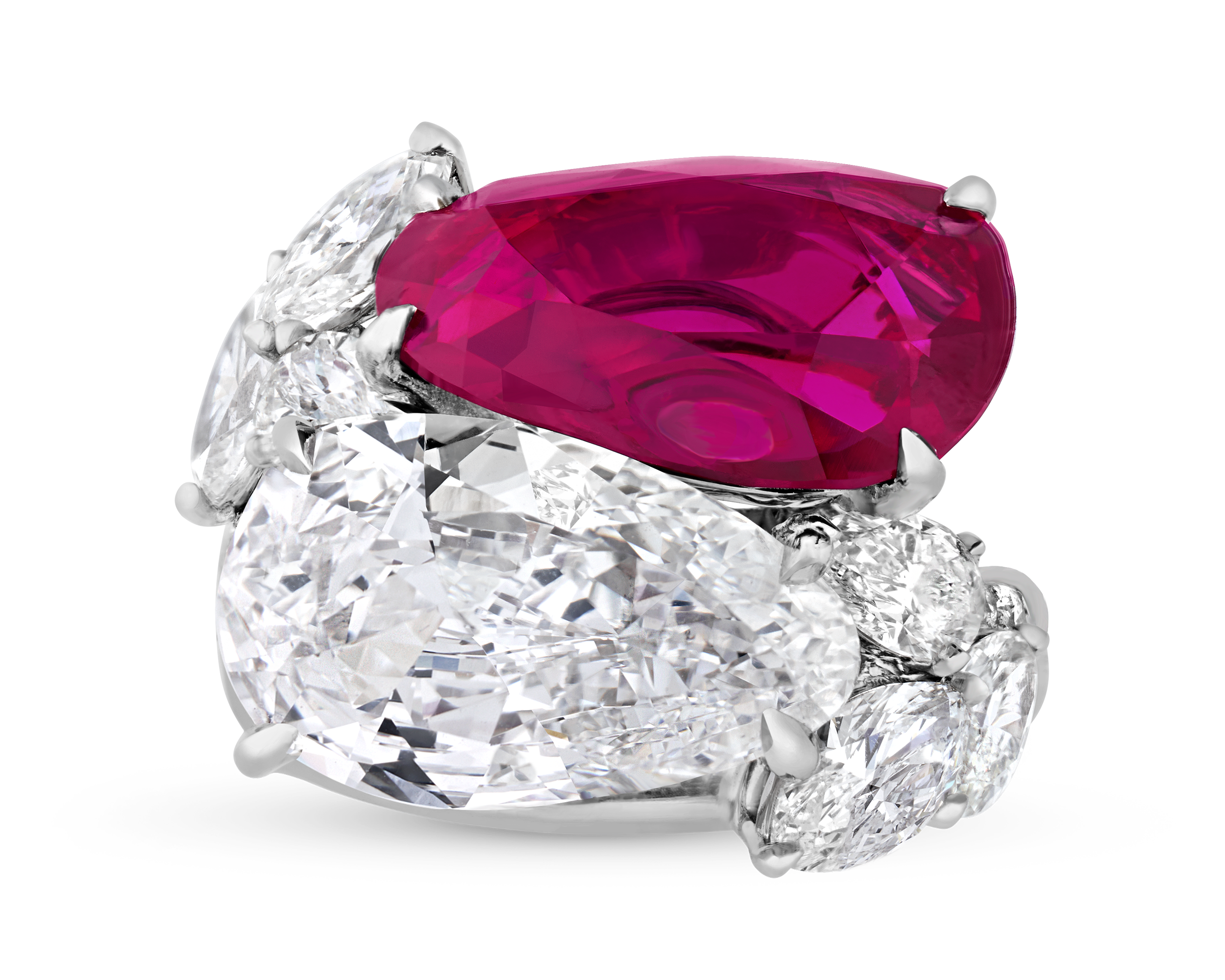 Burma Ruby and Golconda Diamond Bypass Ring