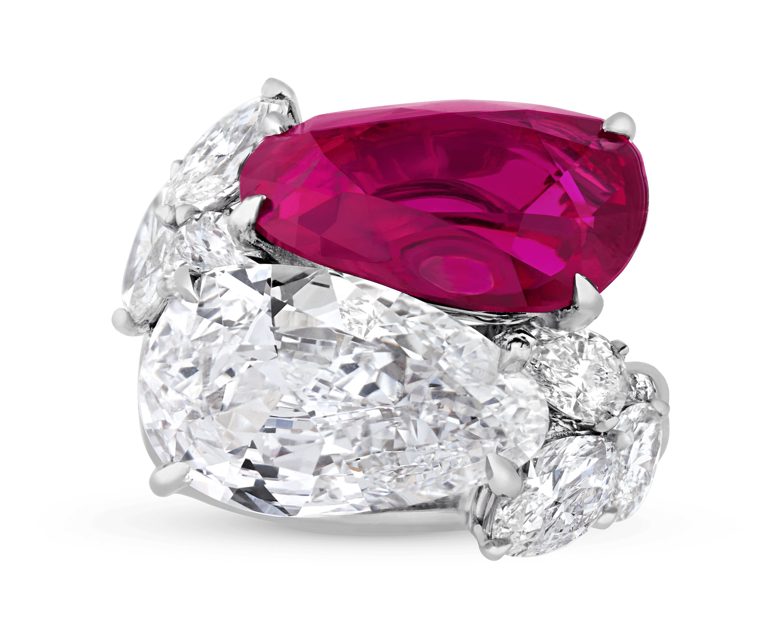 Burma Ruby and Golconda Diamond Bypass Ring