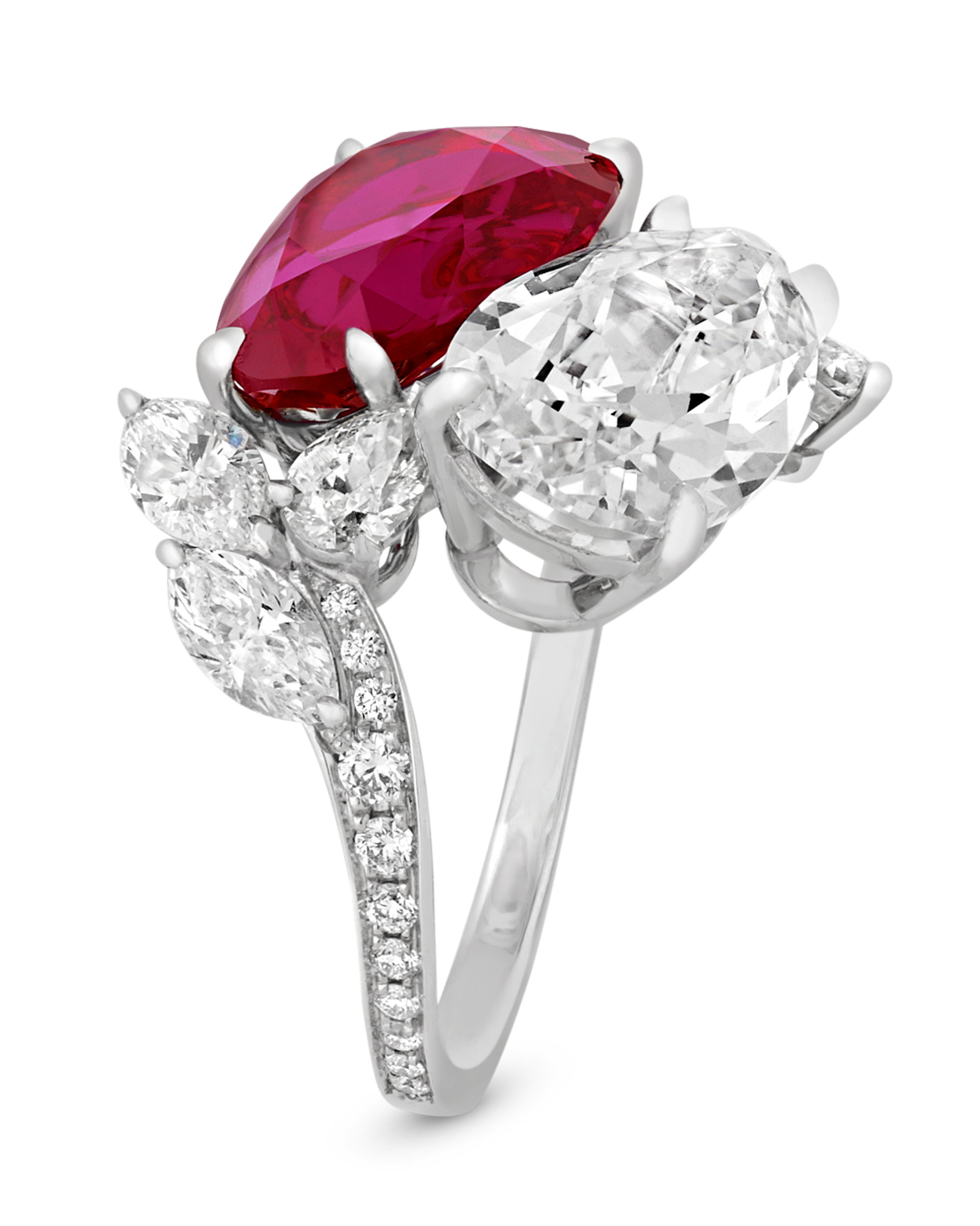 Burma Ruby and Golconda Diamond Bypass Ring