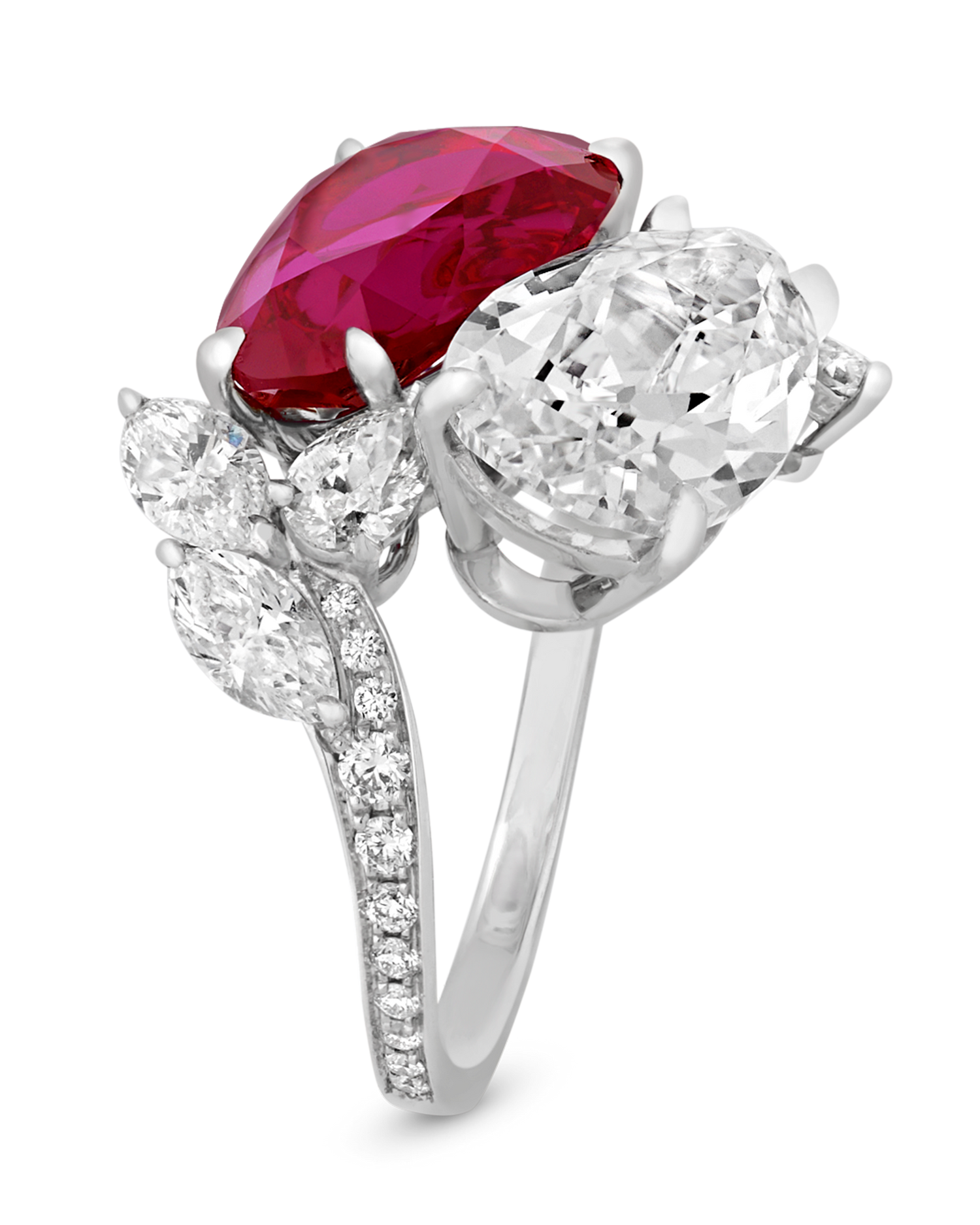 Burma Ruby and Golconda Diamond Bypass Ring