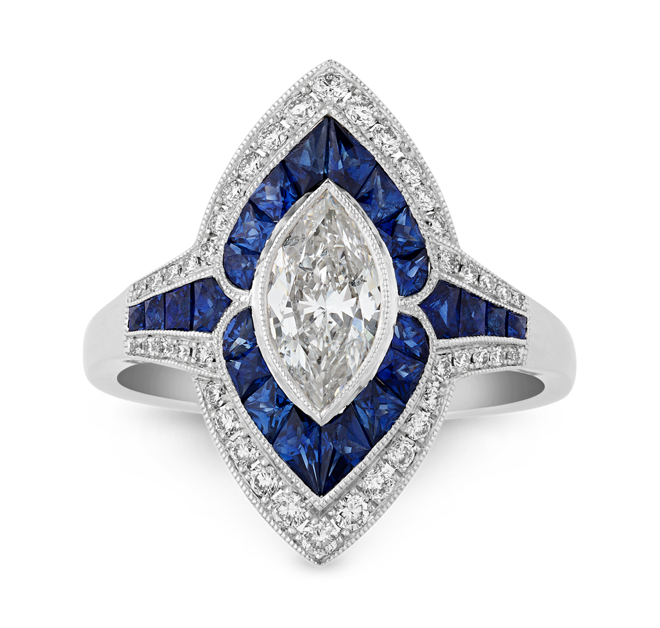 Marquise Diamond Ring with Sapphires