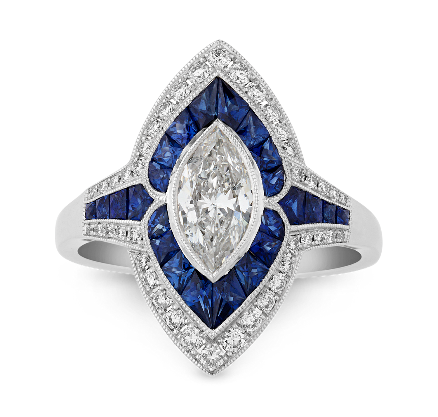 Marquise Diamond Ring with Sapphires