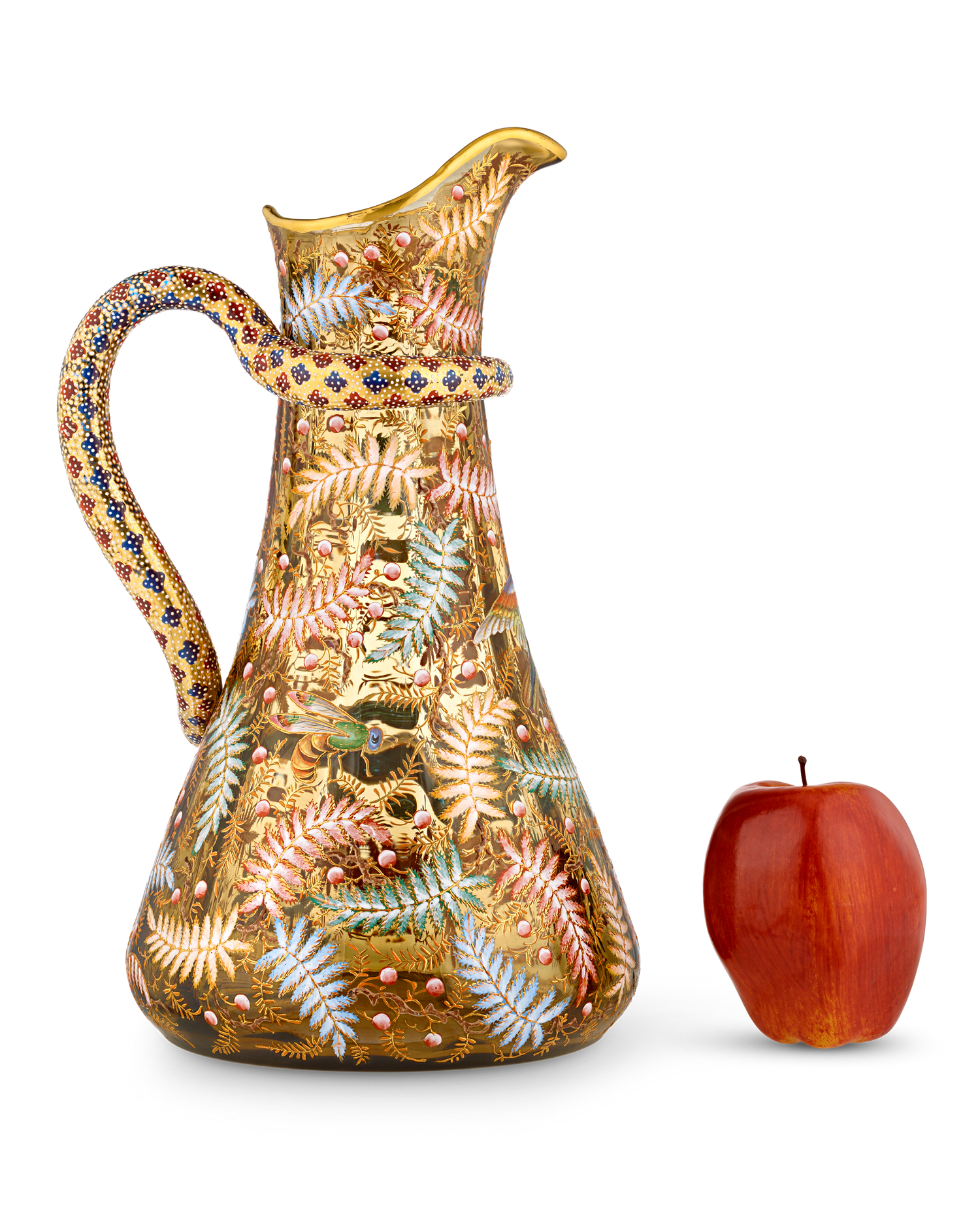 Moser Pitcher with Enameled Bird and Salamander